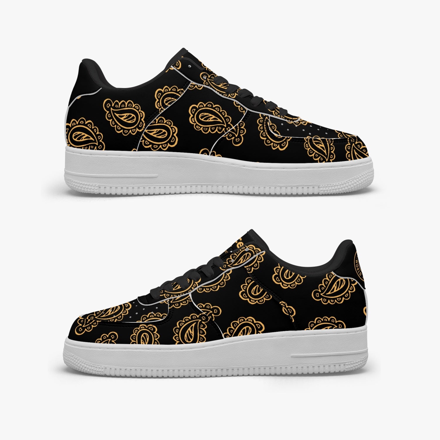 Gface AF1 Unisex Gold Print Bandana Low-Top Leather Sports Sneakers