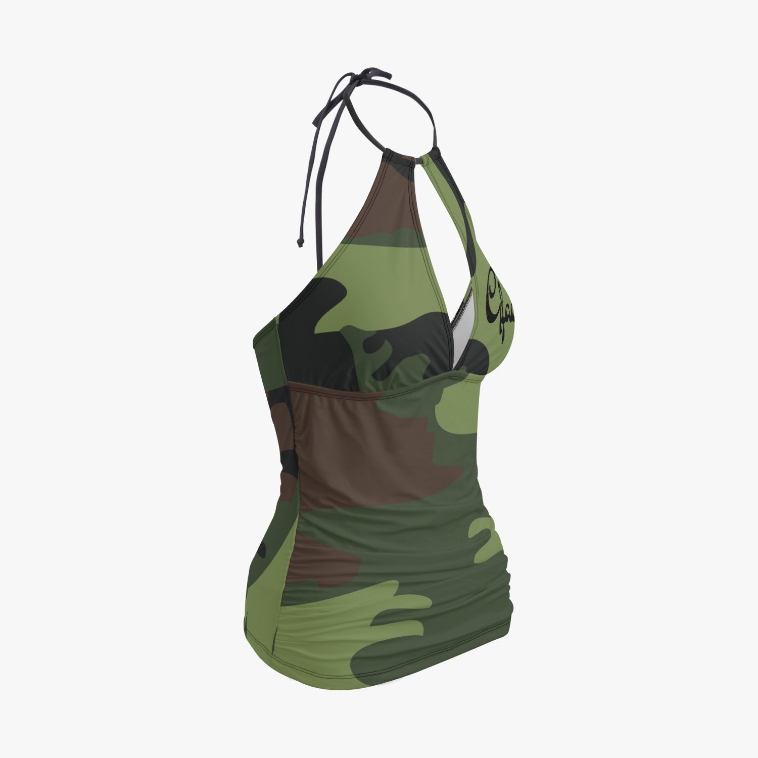 1033. GFACE Halter Top Two-Piece Green Camo-Incognito Tankini Swimsuit