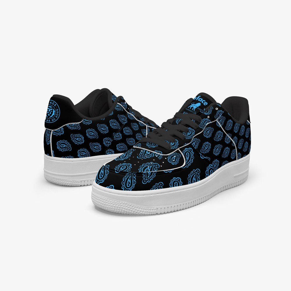 Gface AF1 Unisex Blue Bandana Print Low-Top Leather Sports Sneakers