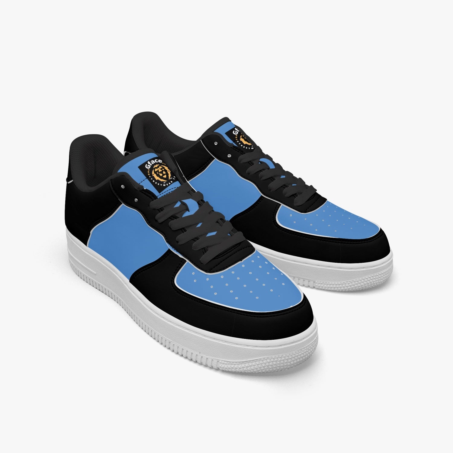 GFACE AF1 Unisex BLUE//BLACK Low-Top Leather Sports Sneakers