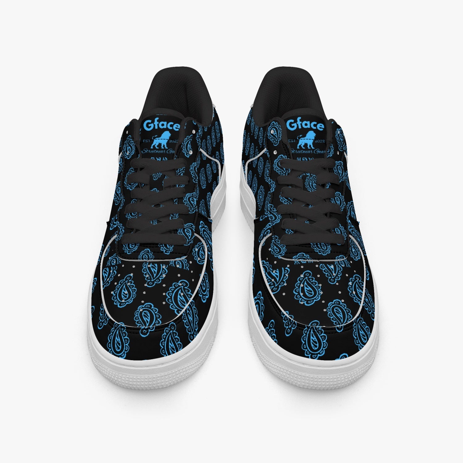 Gface AF1 Unisex Blue Bandana Print Low-Top Leather Sports Sneakers