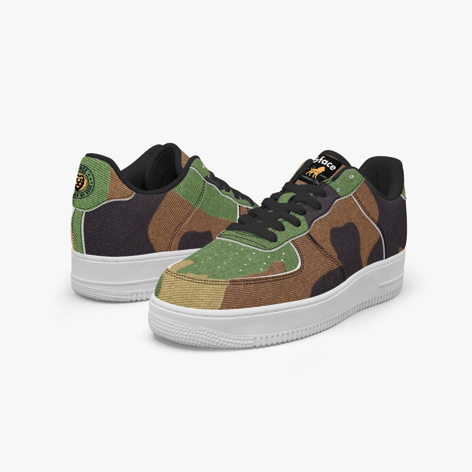 Gface AF1 UNISEX Green Pattern Camo-Incognito Leather Sports Sneakers