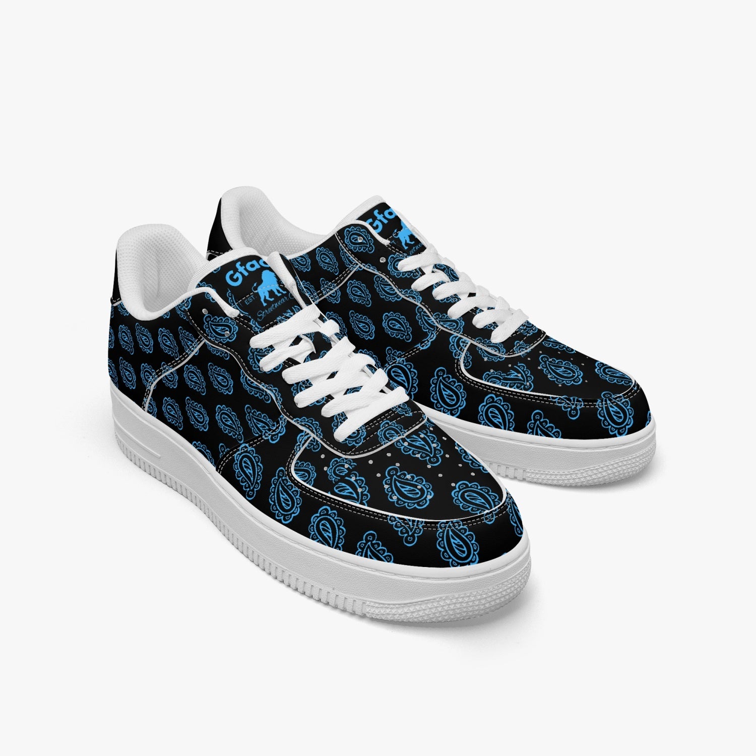 Gface AF1 Unisex Blue Bandana Print Low-Top Leather Sports Sneakers