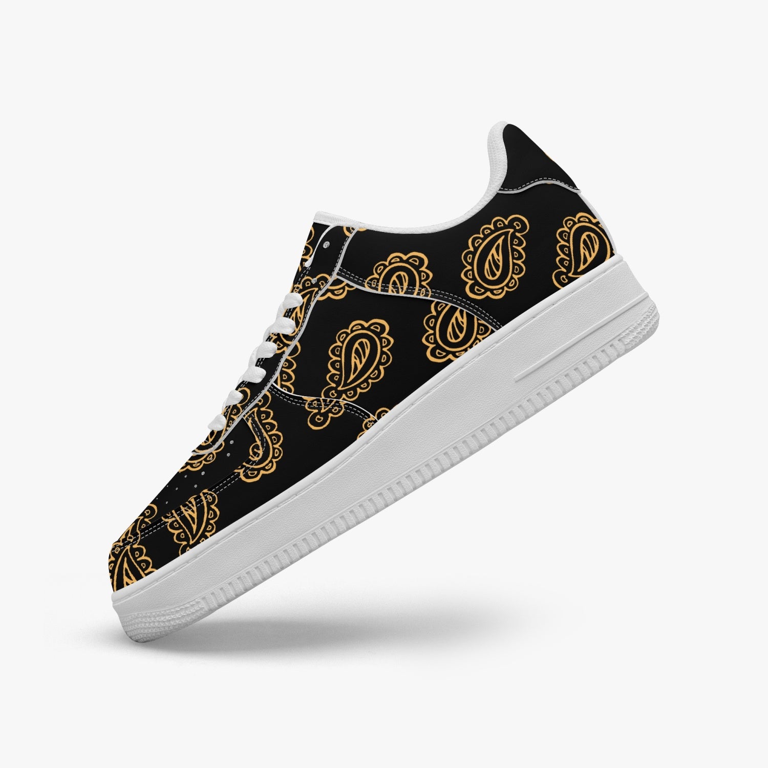 Gface AF1 Unisex Gold Print Bandana Low-Top Leather Sports Sneakers