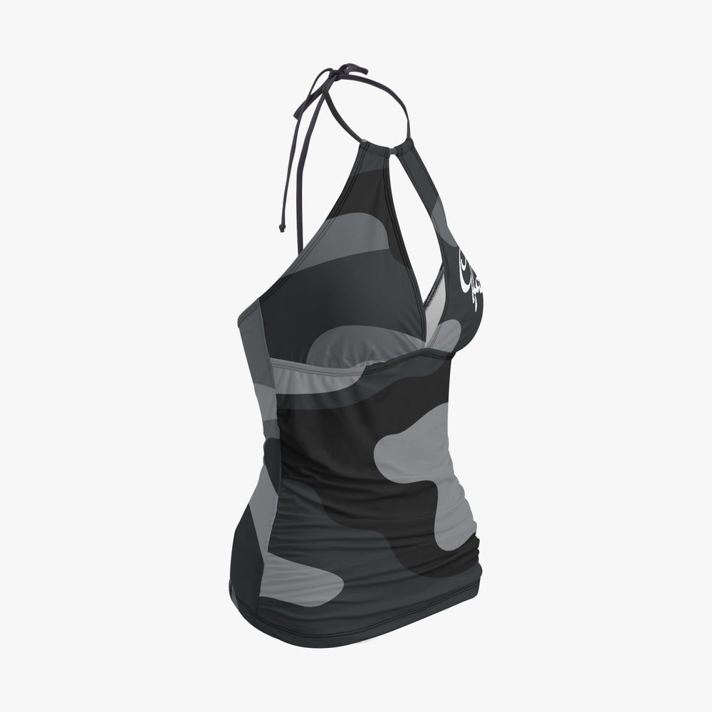 1033.GFACE Halter Top Two-Piece Black Camo-Incognito Tankini Swimsuit