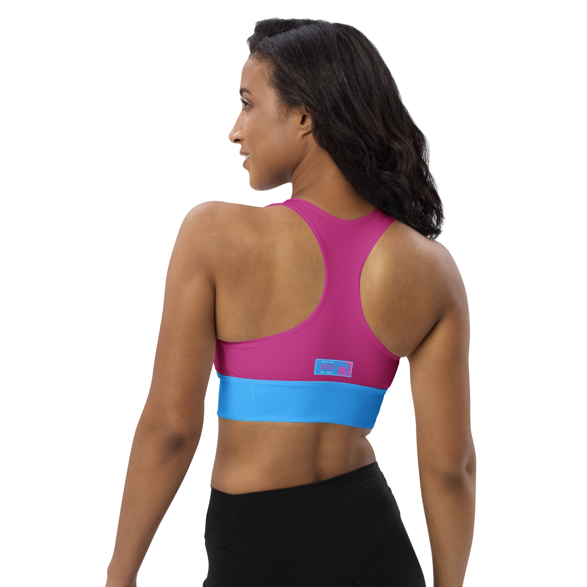 GFACE (Blue/Pink) Longline sports bra World Hear Me Roar