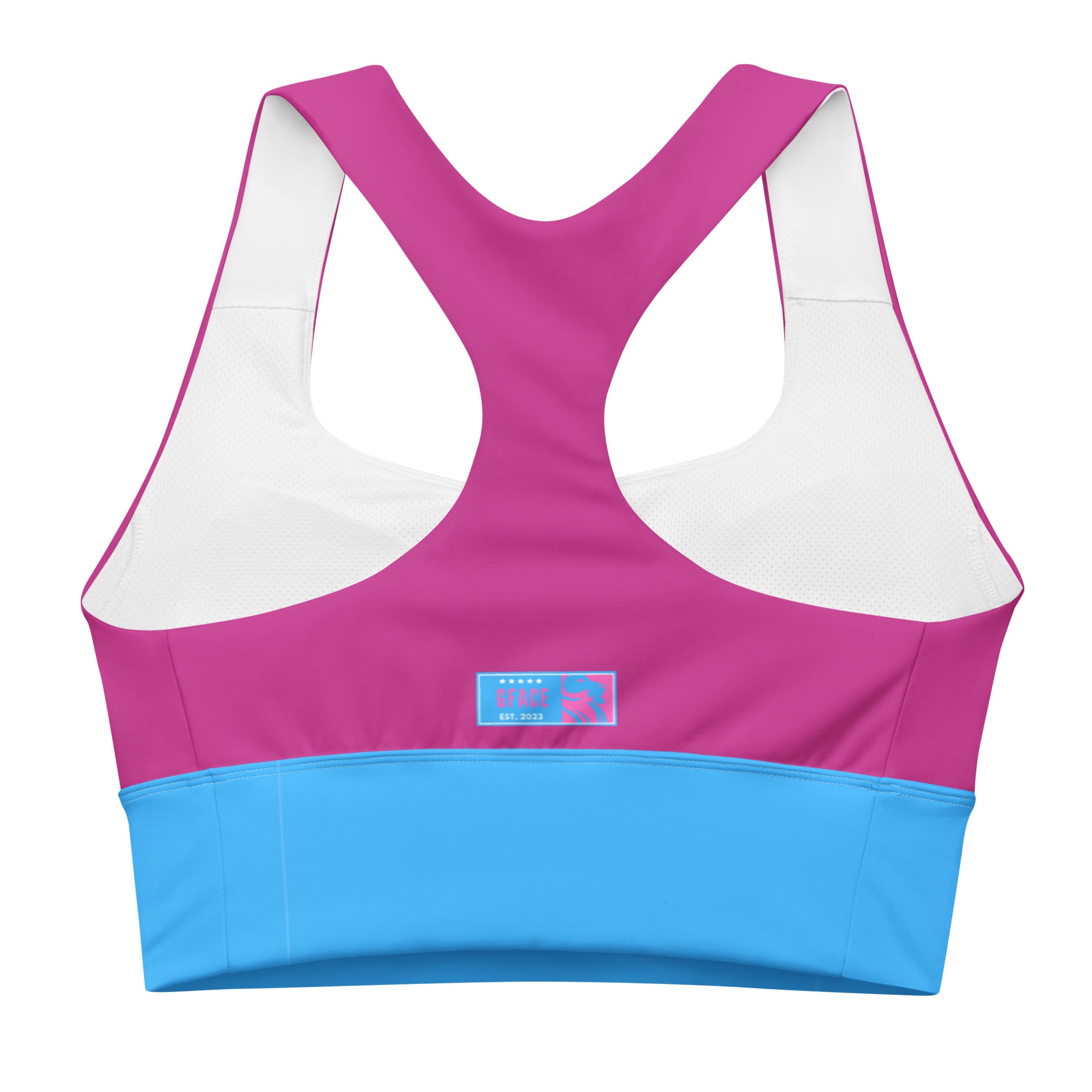 GFACE (Blue/Pink) Longline sports bra World Hear Me Roar