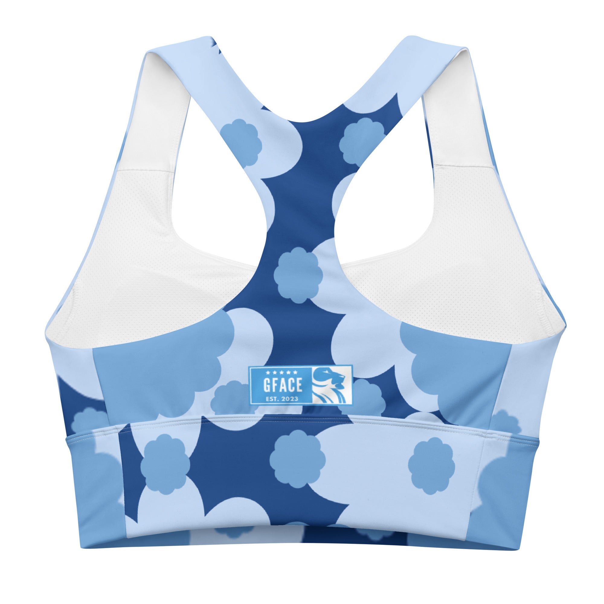 GFACE Blue Flower Abstract Longline sports bra