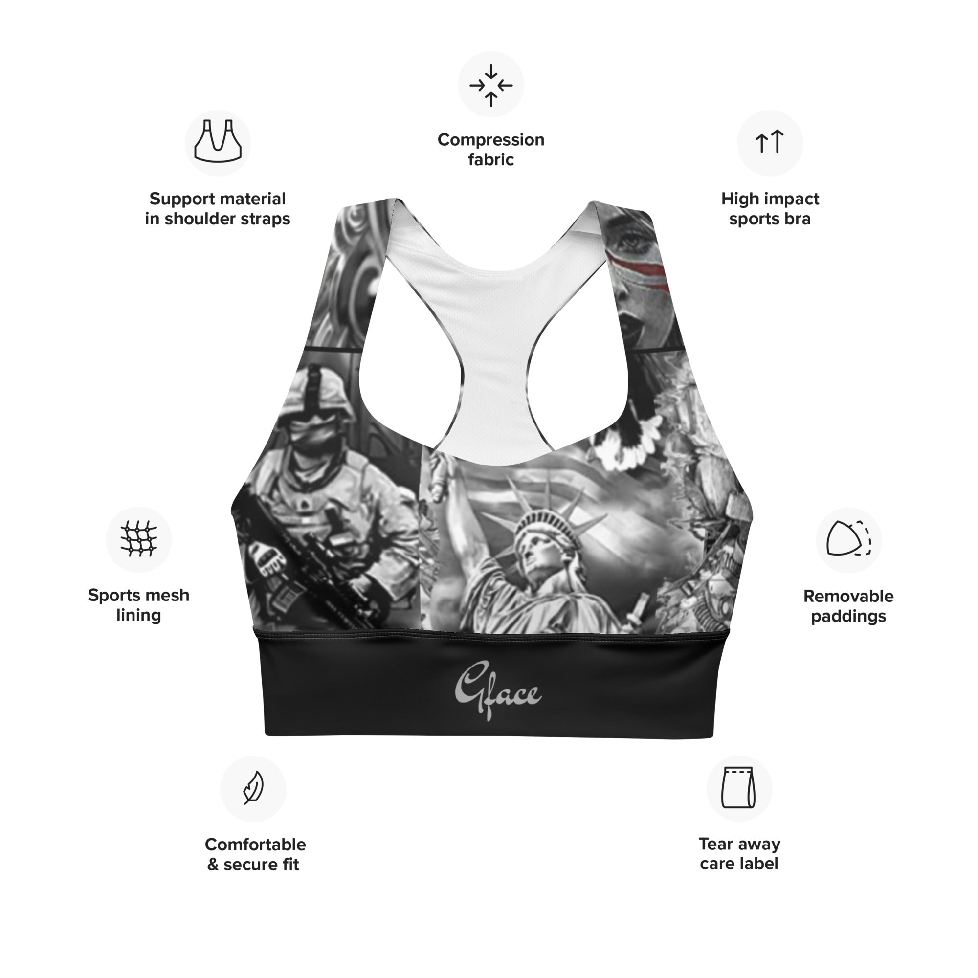 GFACE Longline sports bra Patriot Print