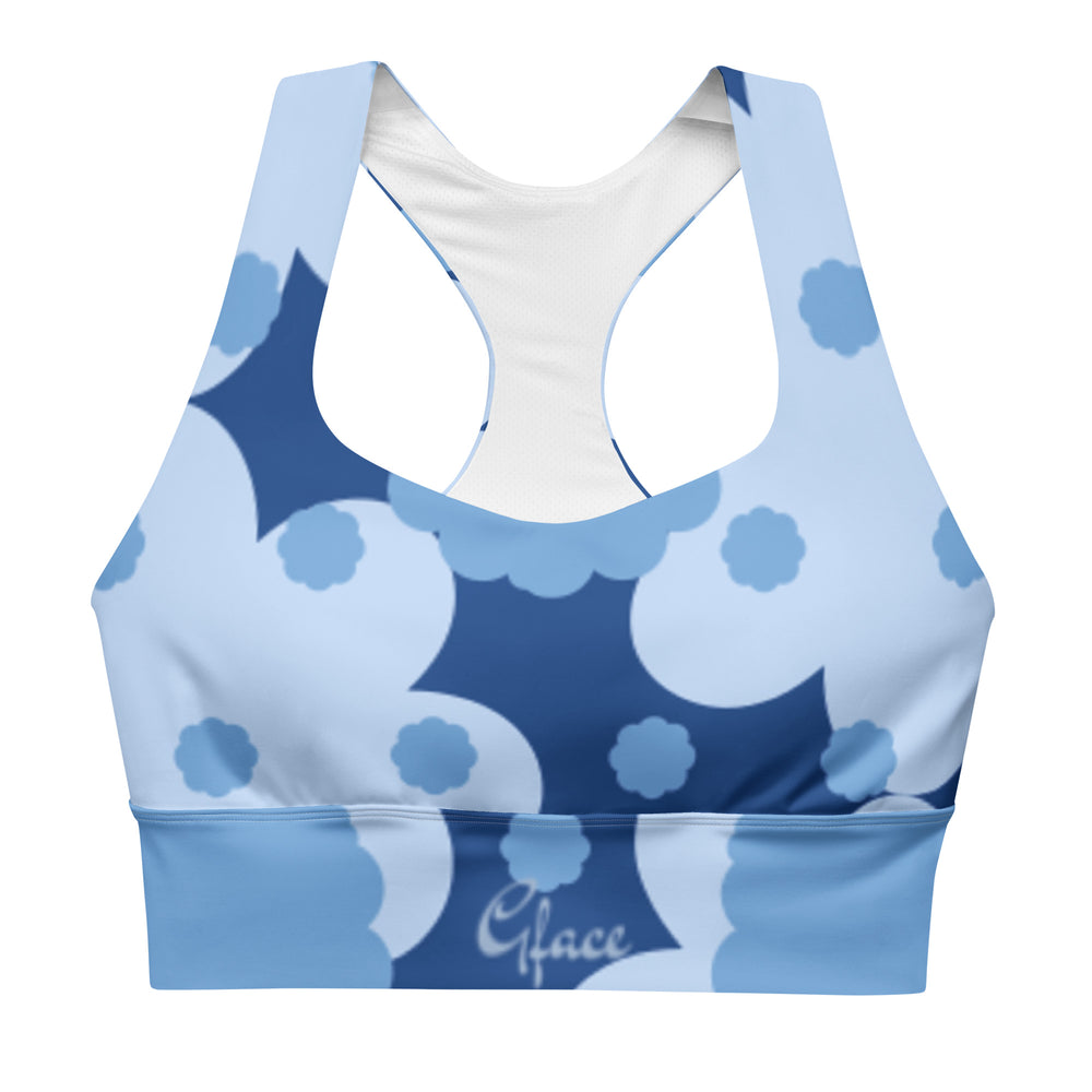 GFACE Blue Flower Abstract Longline sports bra