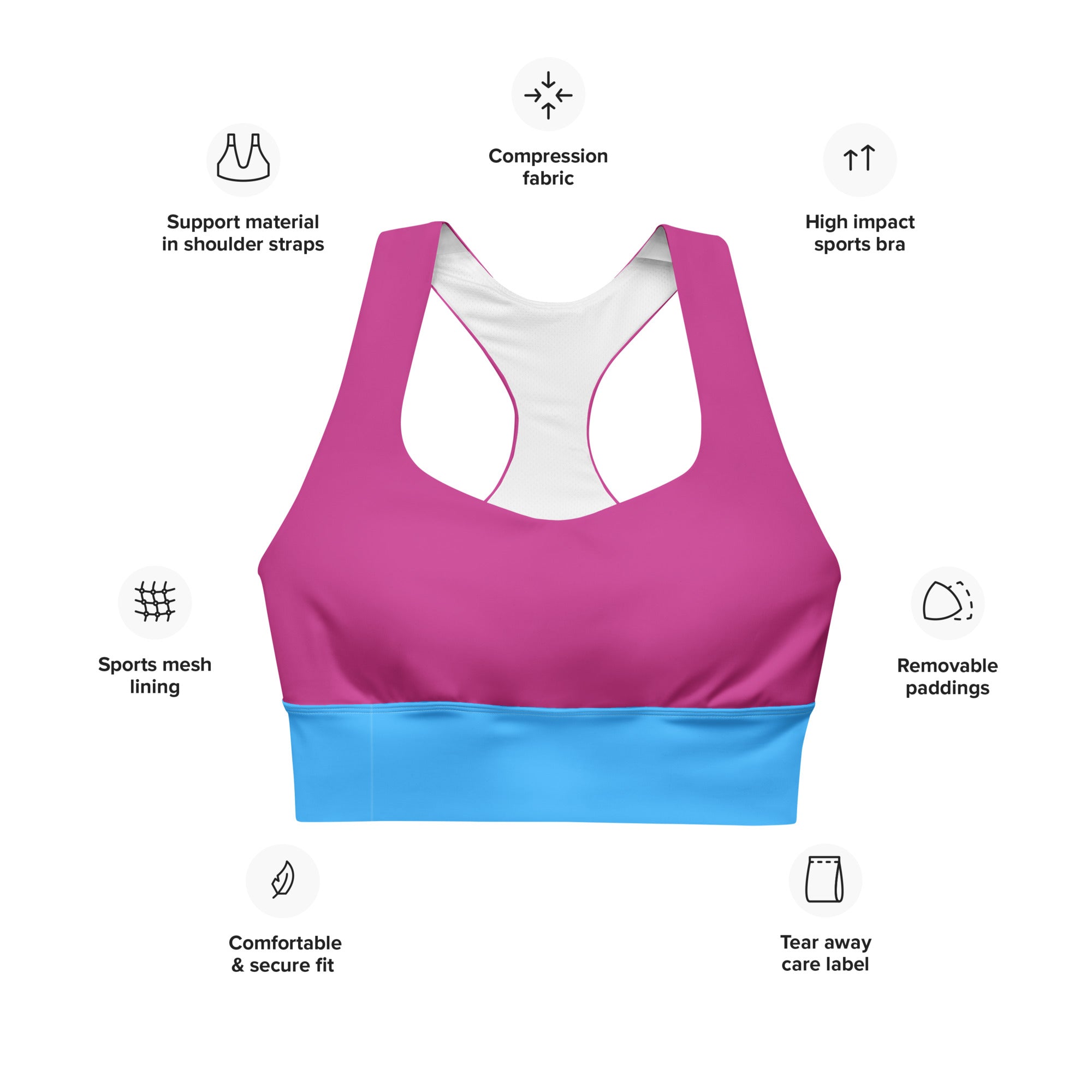 Gface Pink/Blue Longline sports bra