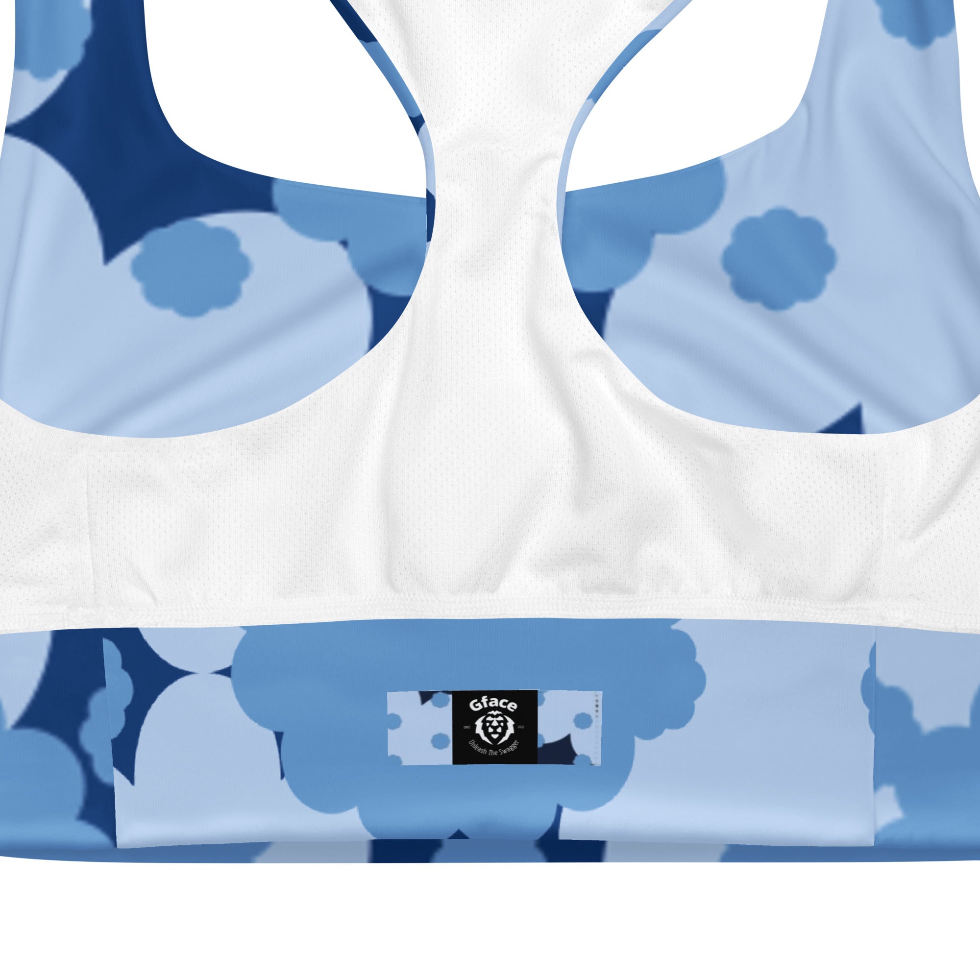 GFACE Blue Flower Abstract Longline sports bra