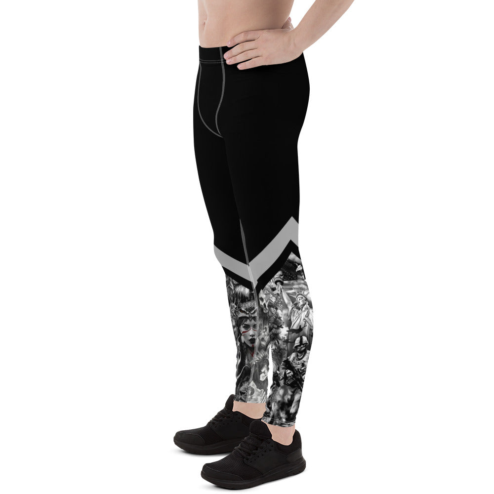 Gface Men's Leggings with pocket Patriot/Lion Print