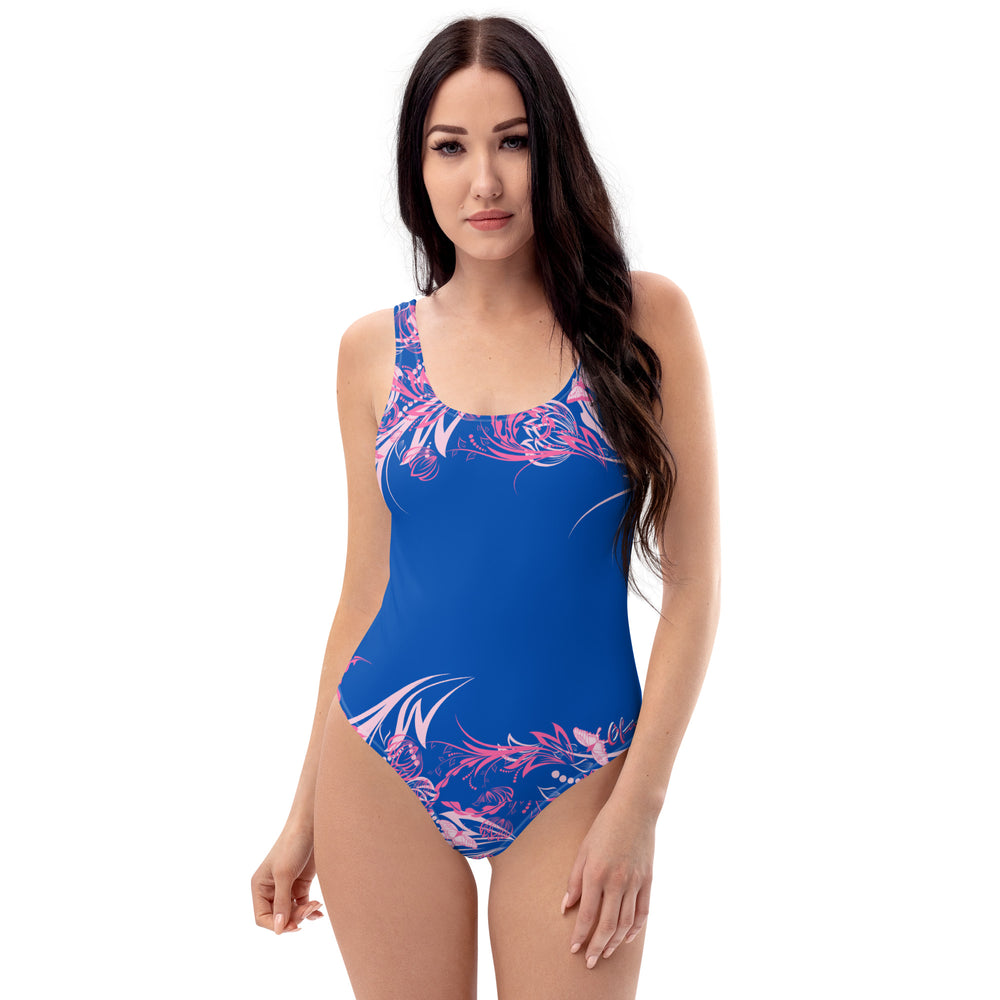 One-Piece Swimsuit Blue Abstract Gface Beach Swag