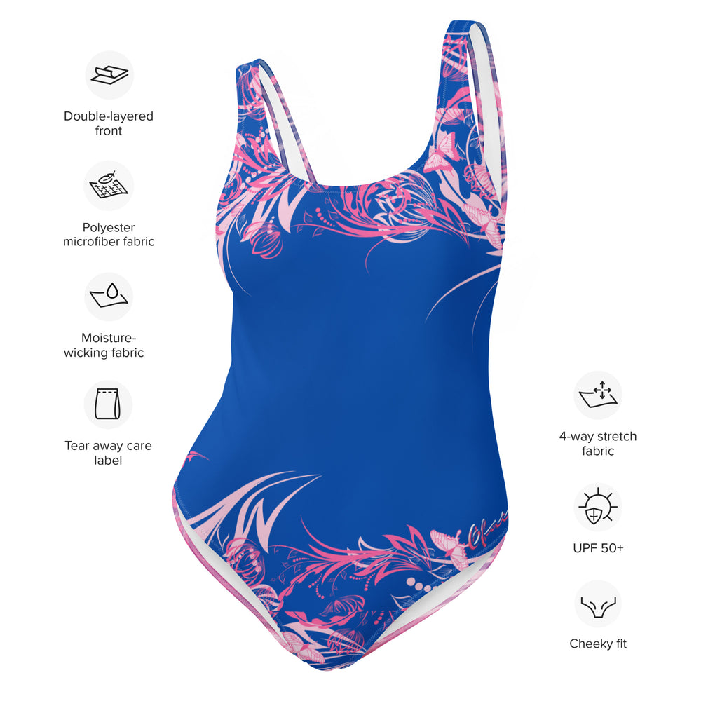 One-Piece Swimsuit Blue Abstract Gface Beach Swag