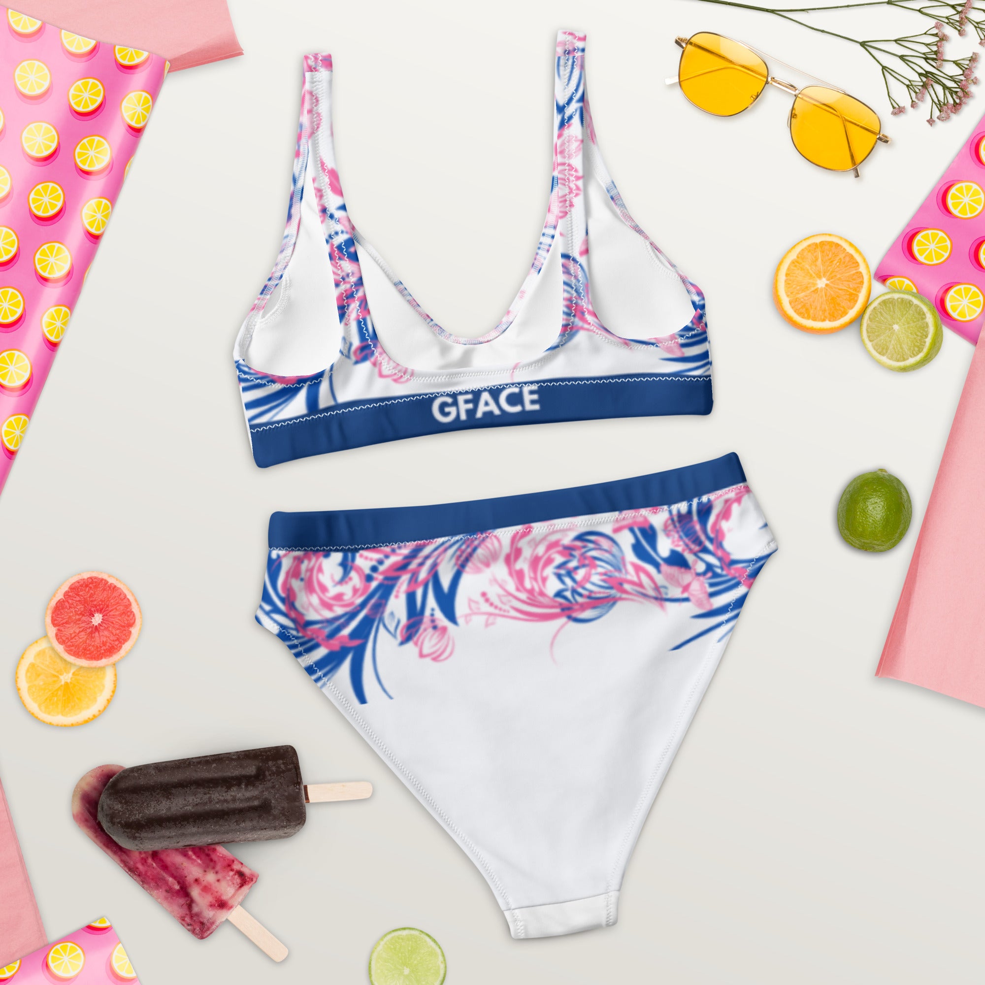 High-waisted bikini White Abstract Gface Beach Swag