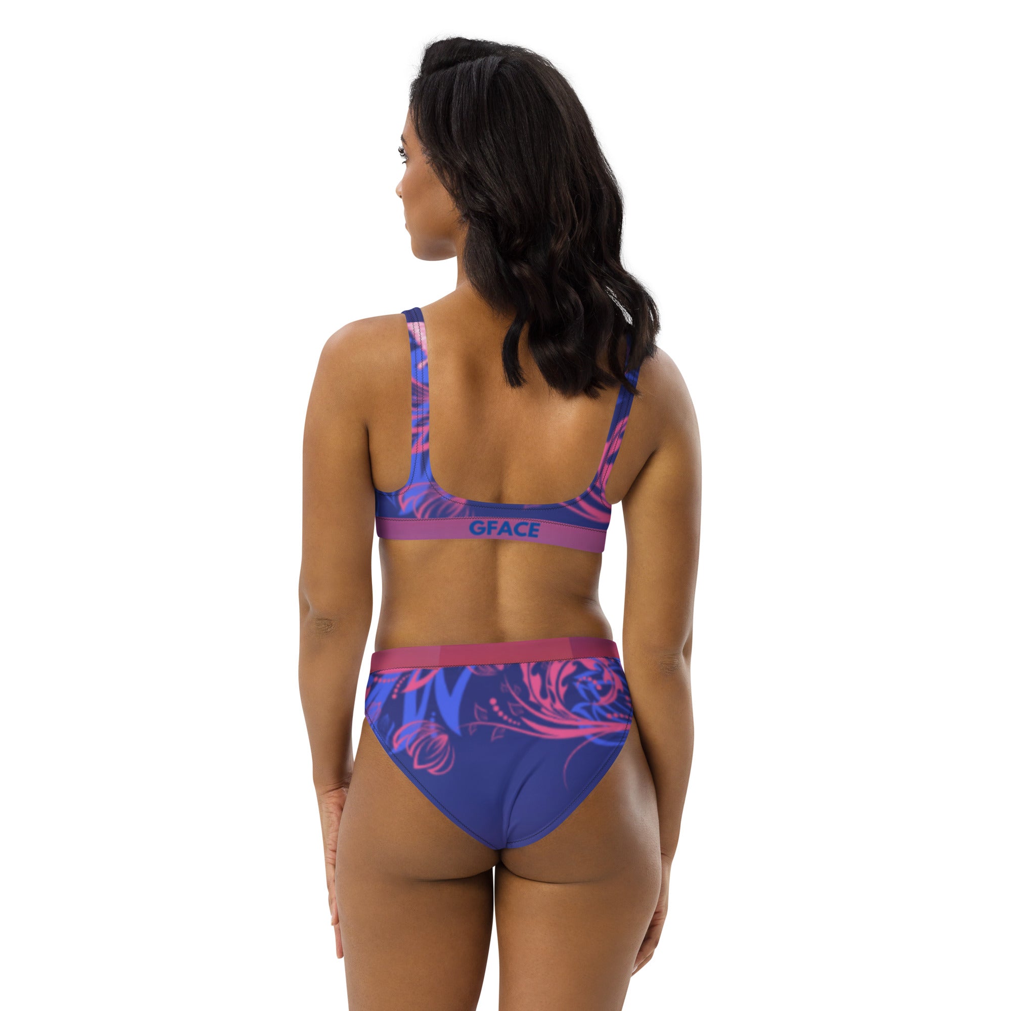 High-waisted bikini Blue-Pink Abstract Gface Beach Swag