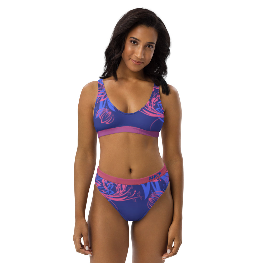 High-waisted bikini Blue-Pink Abstract Gface Beach Swag