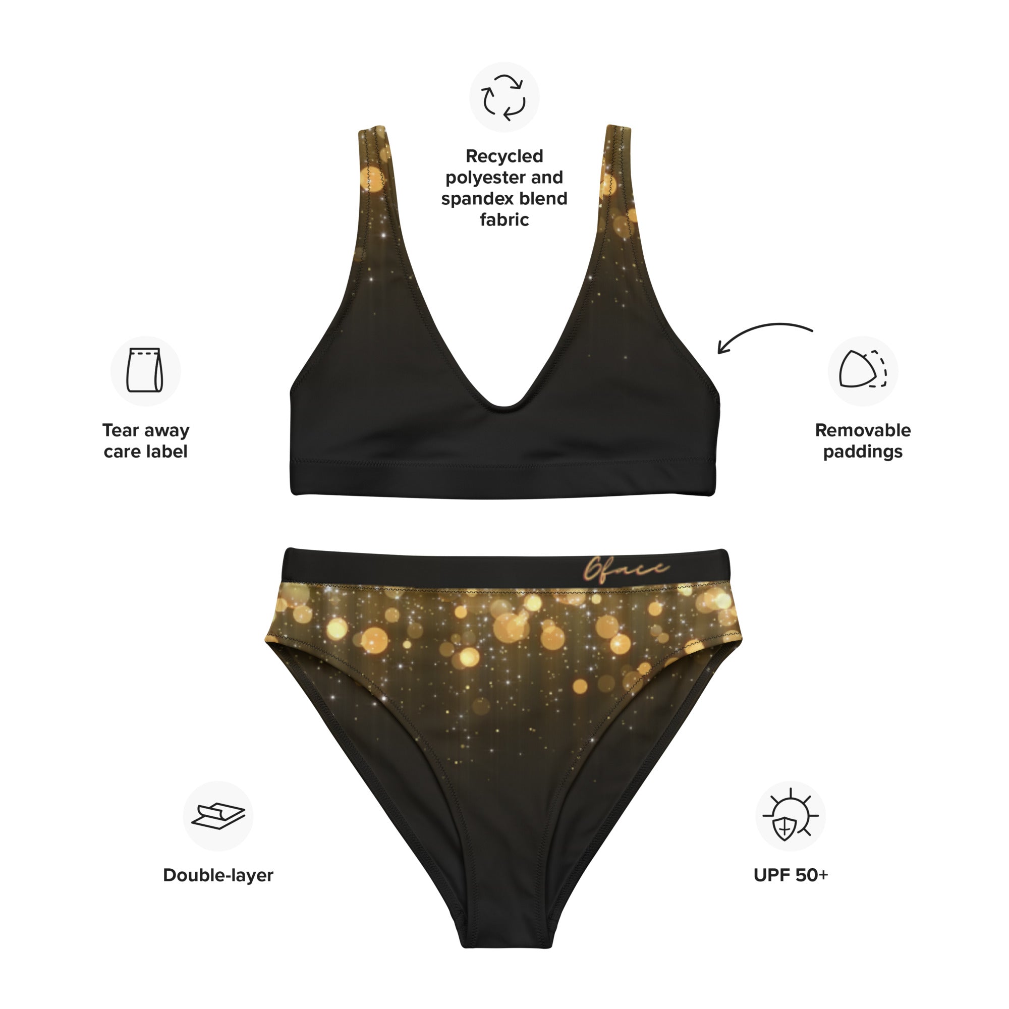 High-waisted bikini Gold ilumina Gface Beach Swag