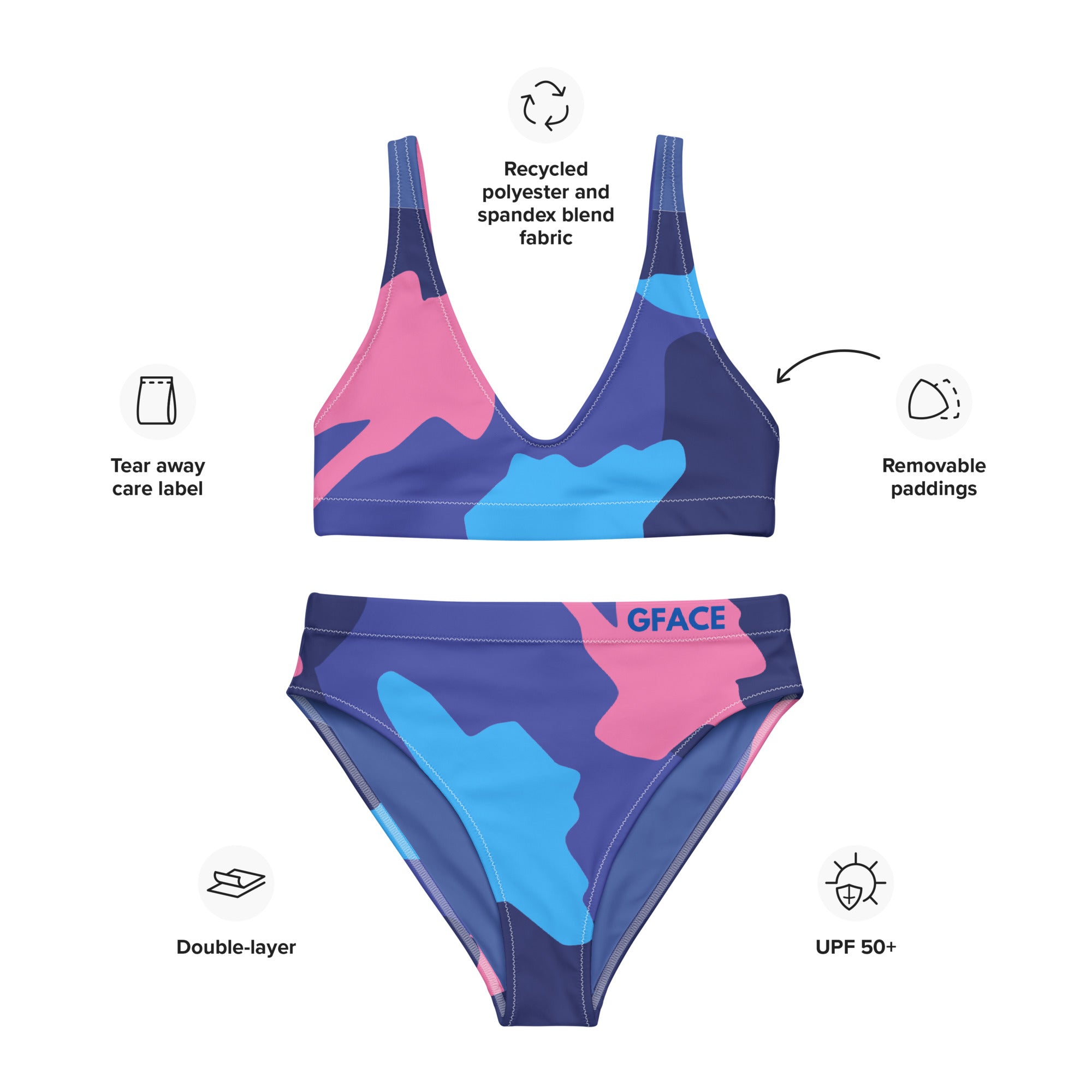 High-waisted bikini Camo (B/Pink) Gface Beach Swag