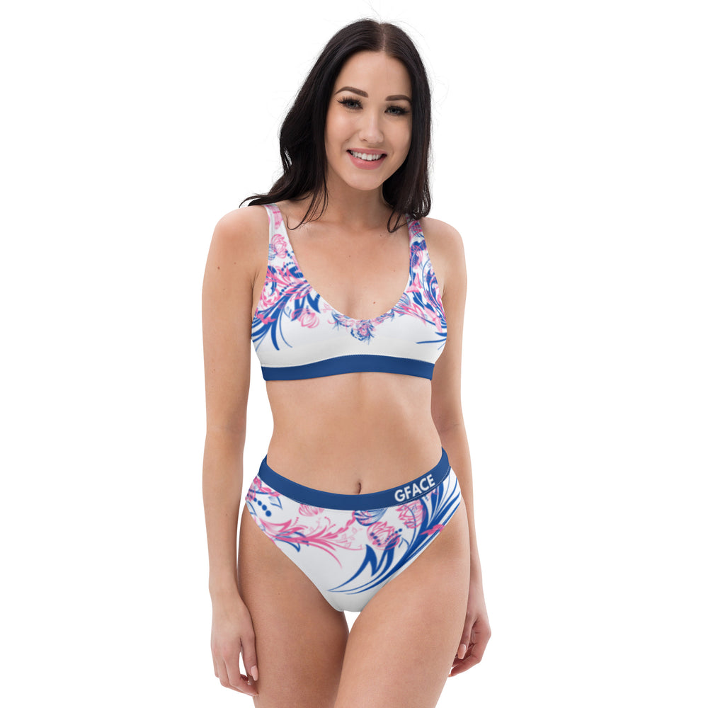 High-waisted bikini White Abstract Gface Beach Swag