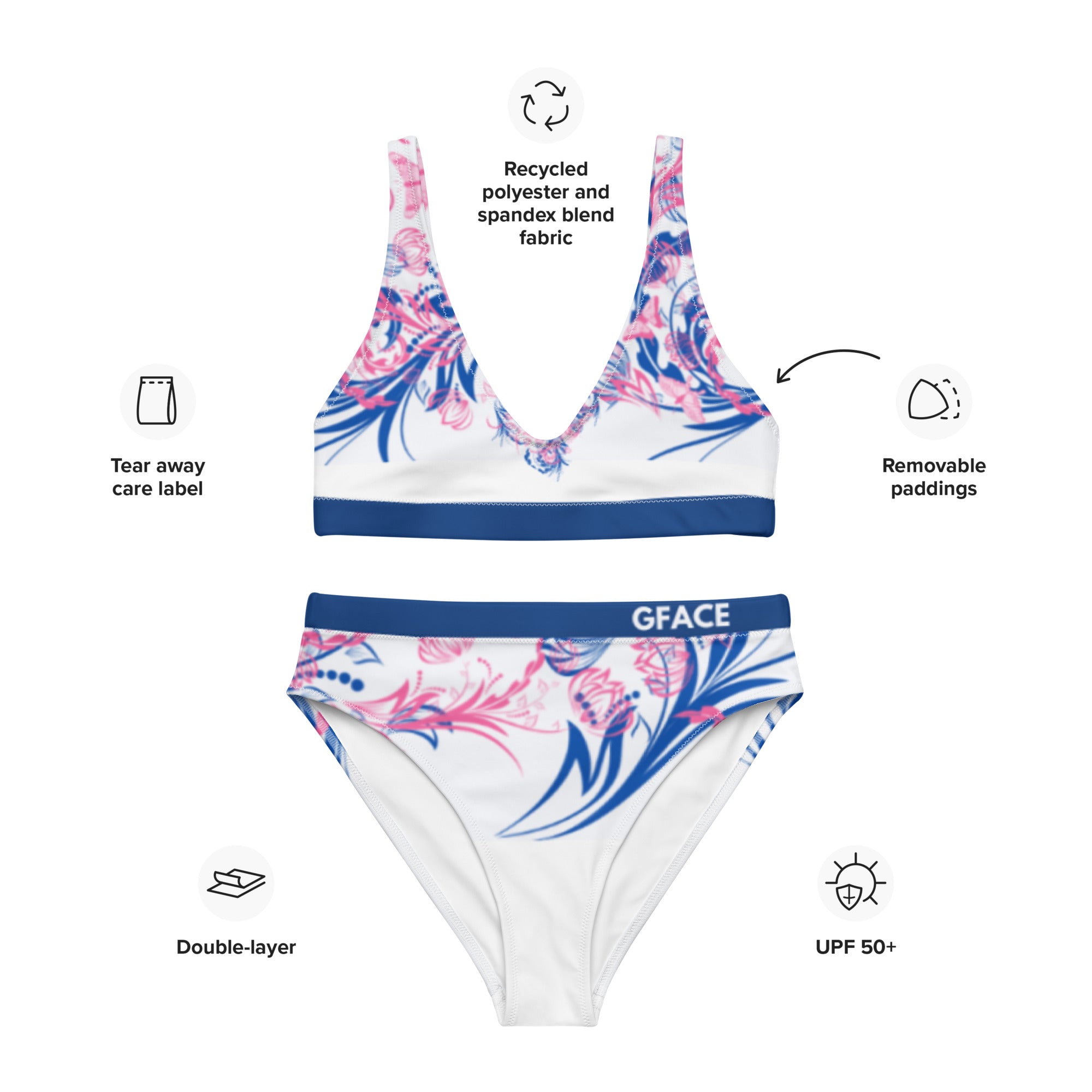 High-waisted bikini White Abstract Gface Beach Swag