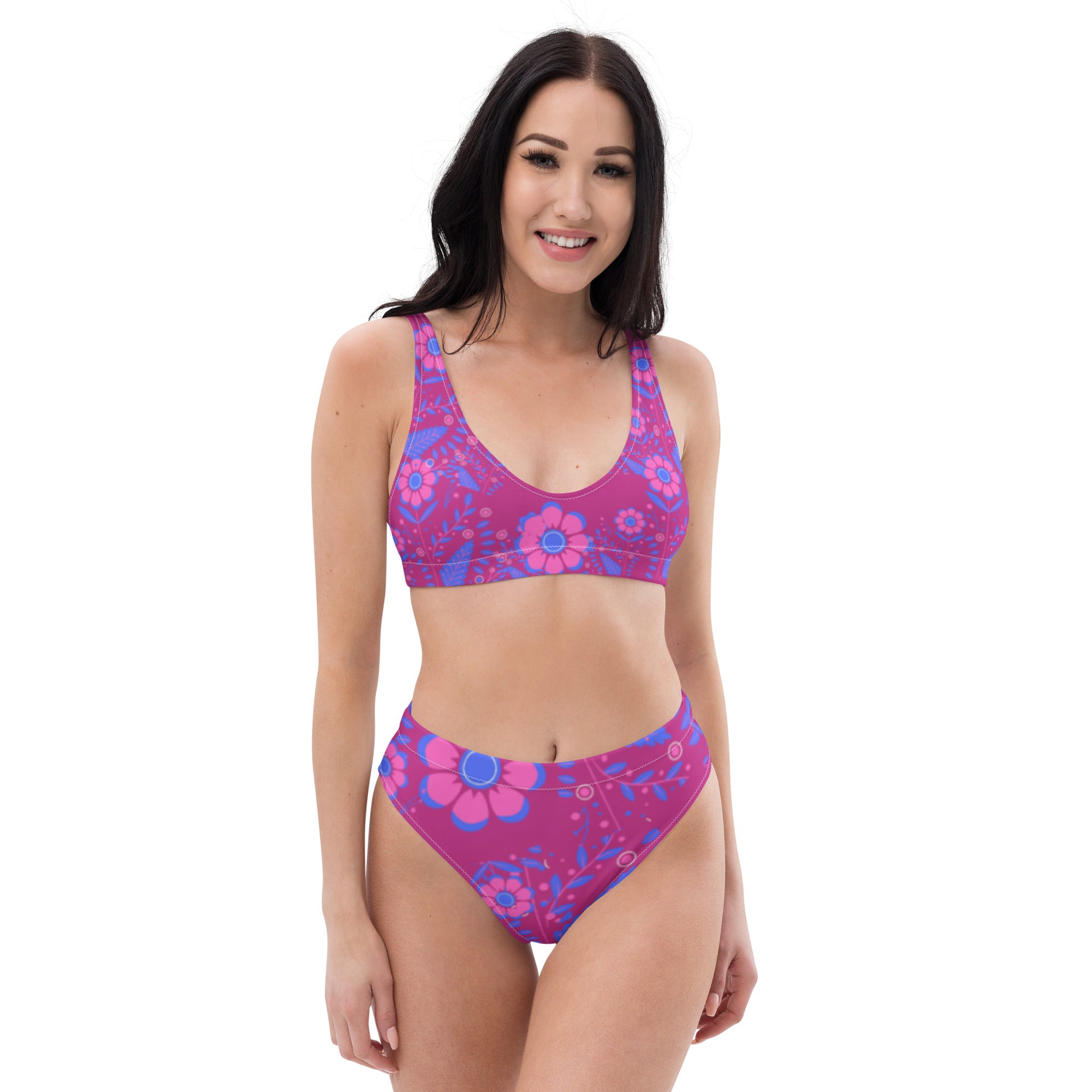 High-waisted Retro Violet Floral Gface bikini Swag