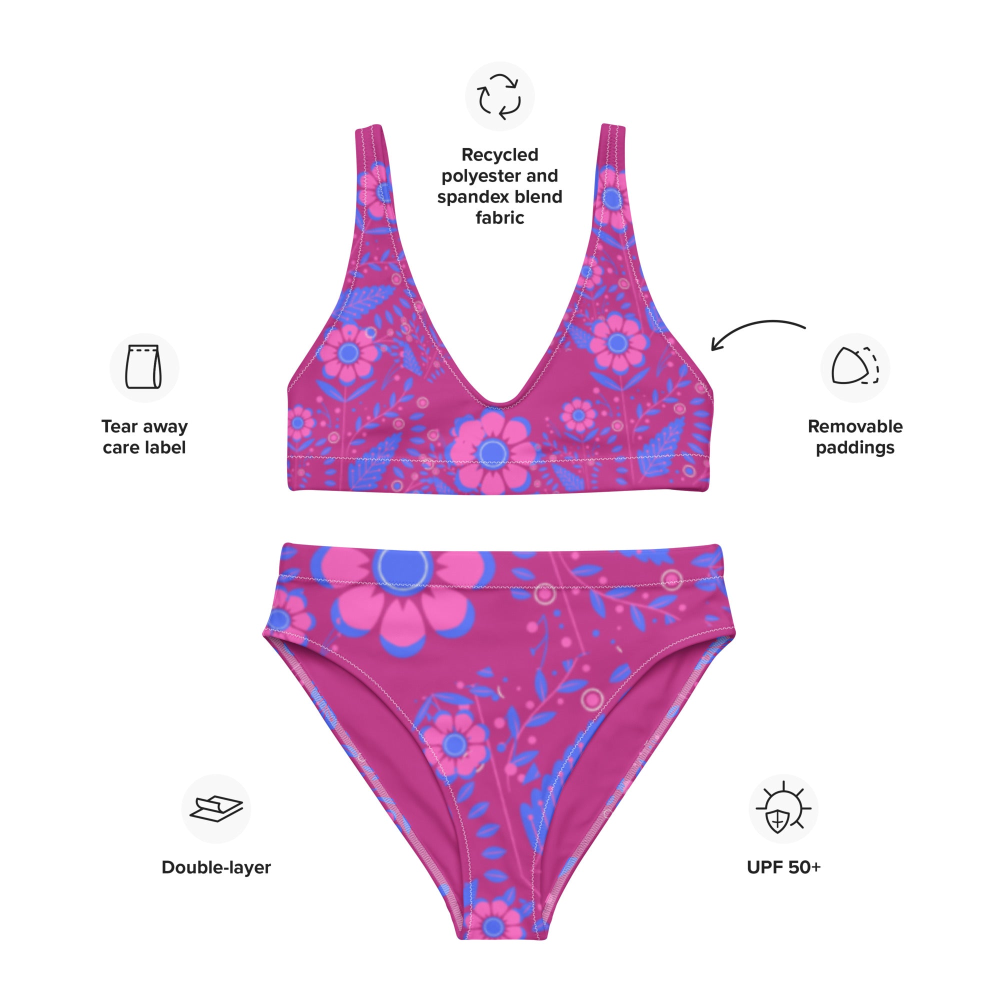 High-waisted Retro Violet Floral Gface bikini Swag