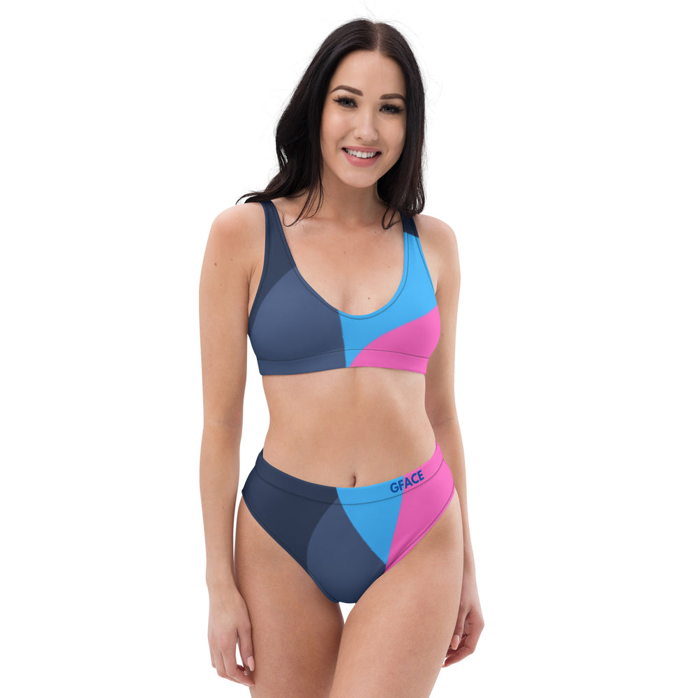 High-waisted blue/pink abstract bikini Gface Beach Swag