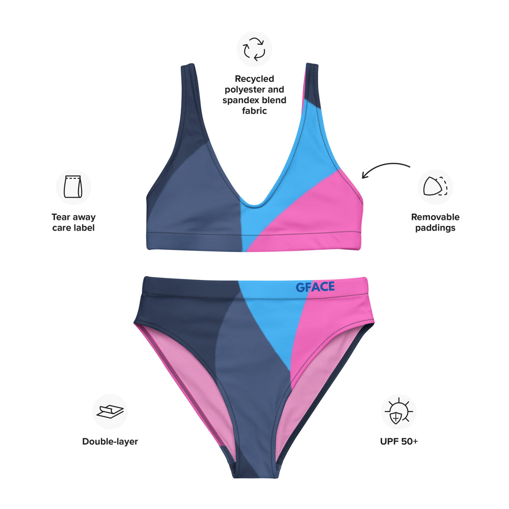 High-waisted blue/pink abstract bikini Gface Beach Swag