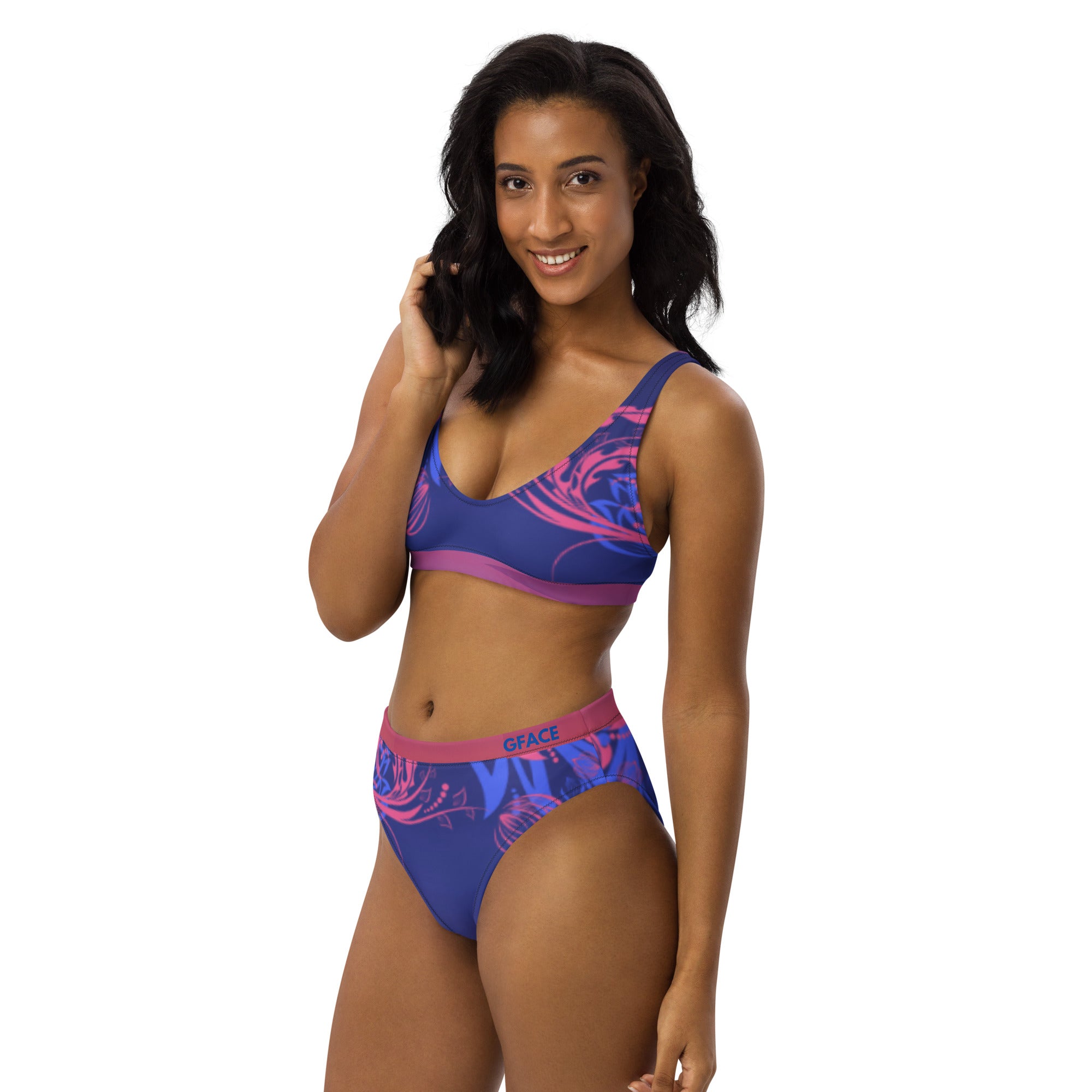 High-waisted bikini Blue-Pink Abstract Gface Beach Swag