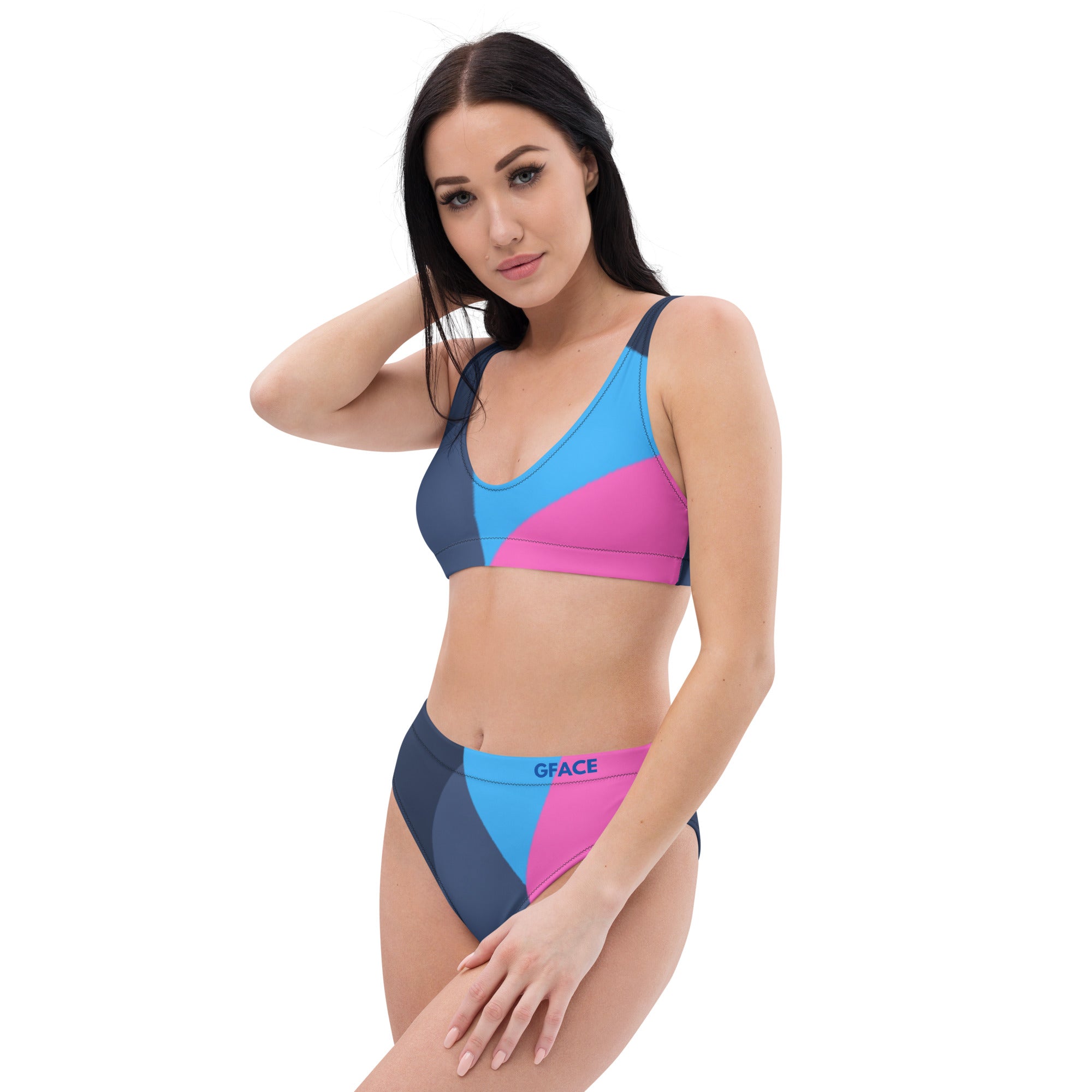 High-waisted blue/pink abstract bikini Gface Beach Swag