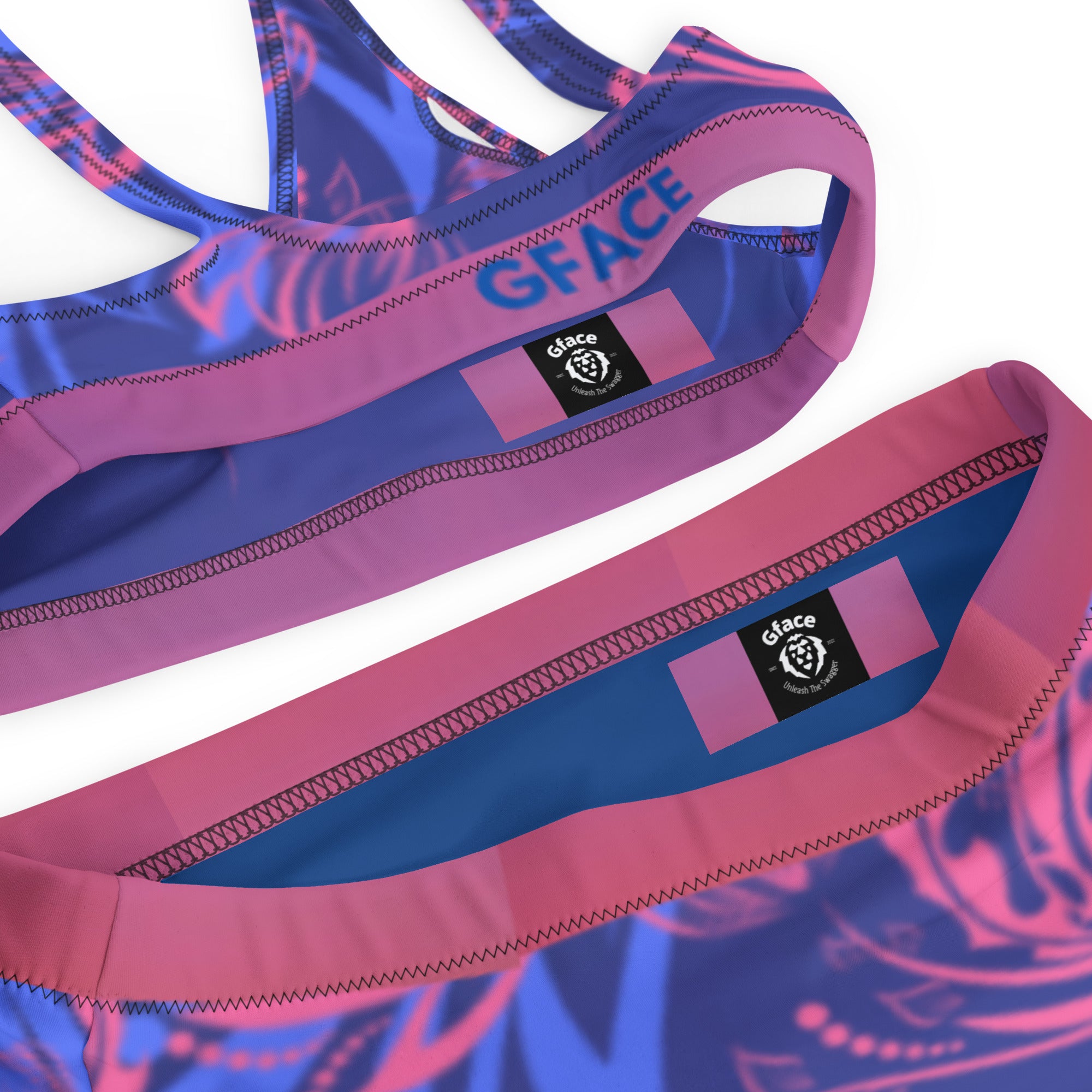 High-waisted bikini Blue-Pink Abstract Gface Beach Swag