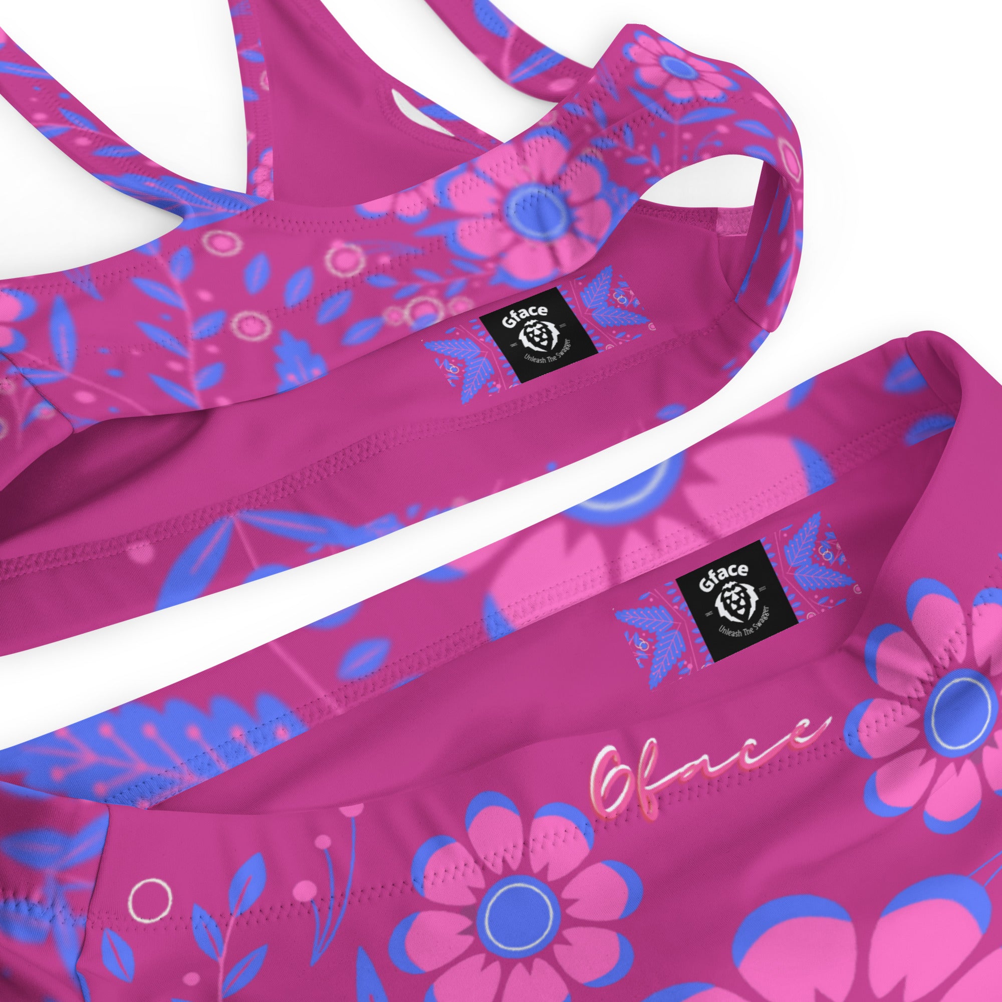 High-waisted Retro Violet Floral Gface bikini Swag