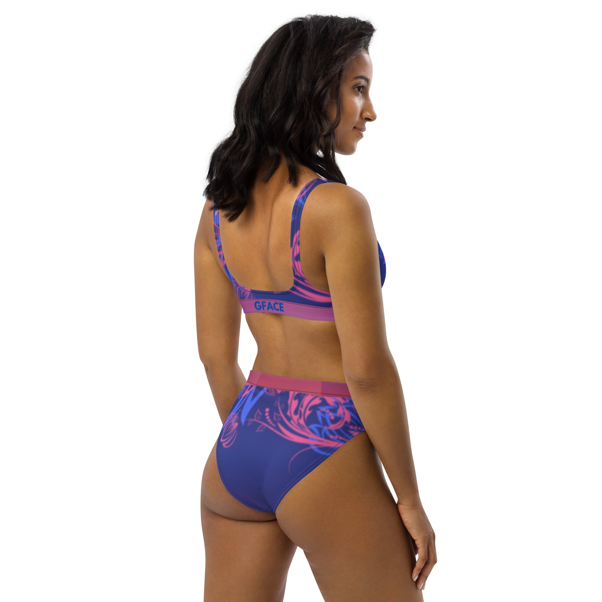 High-waisted bikini Blue-Pink Abstract Gface Beach Swag