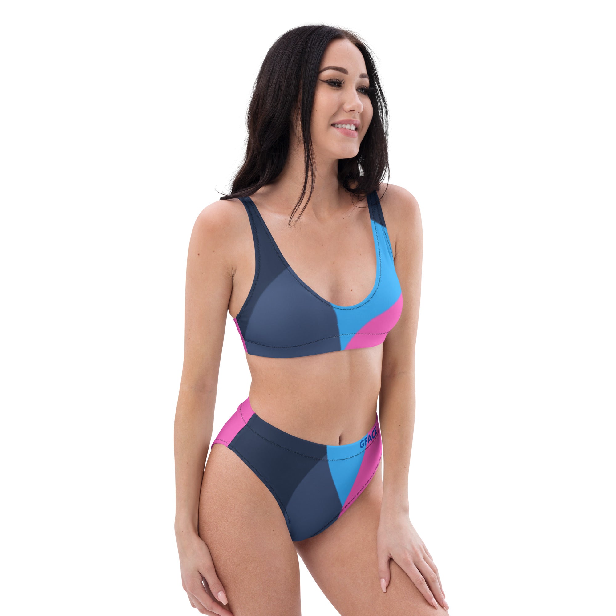 High-waisted blue/pink abstract bikini Gface Beach Swag