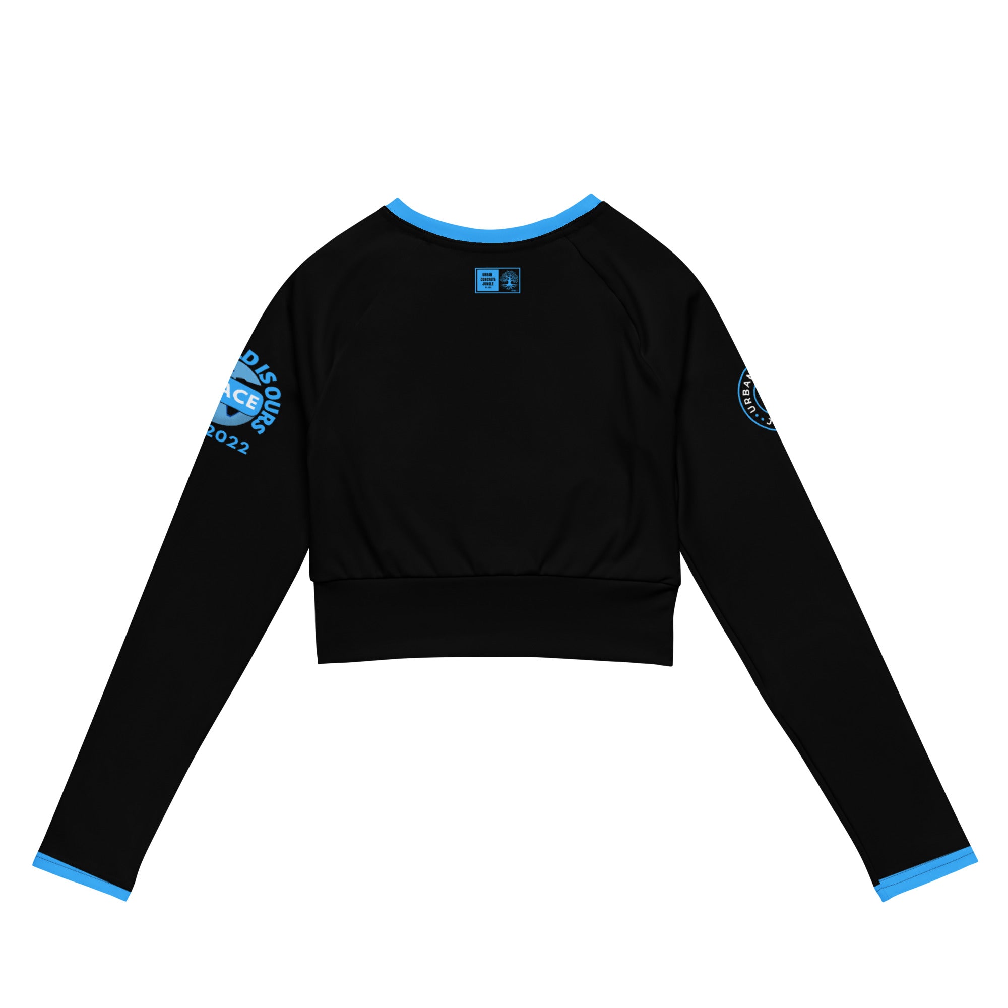 Recycled long-sleeve Gface Blue logo Urban Concrete Jungle crop top