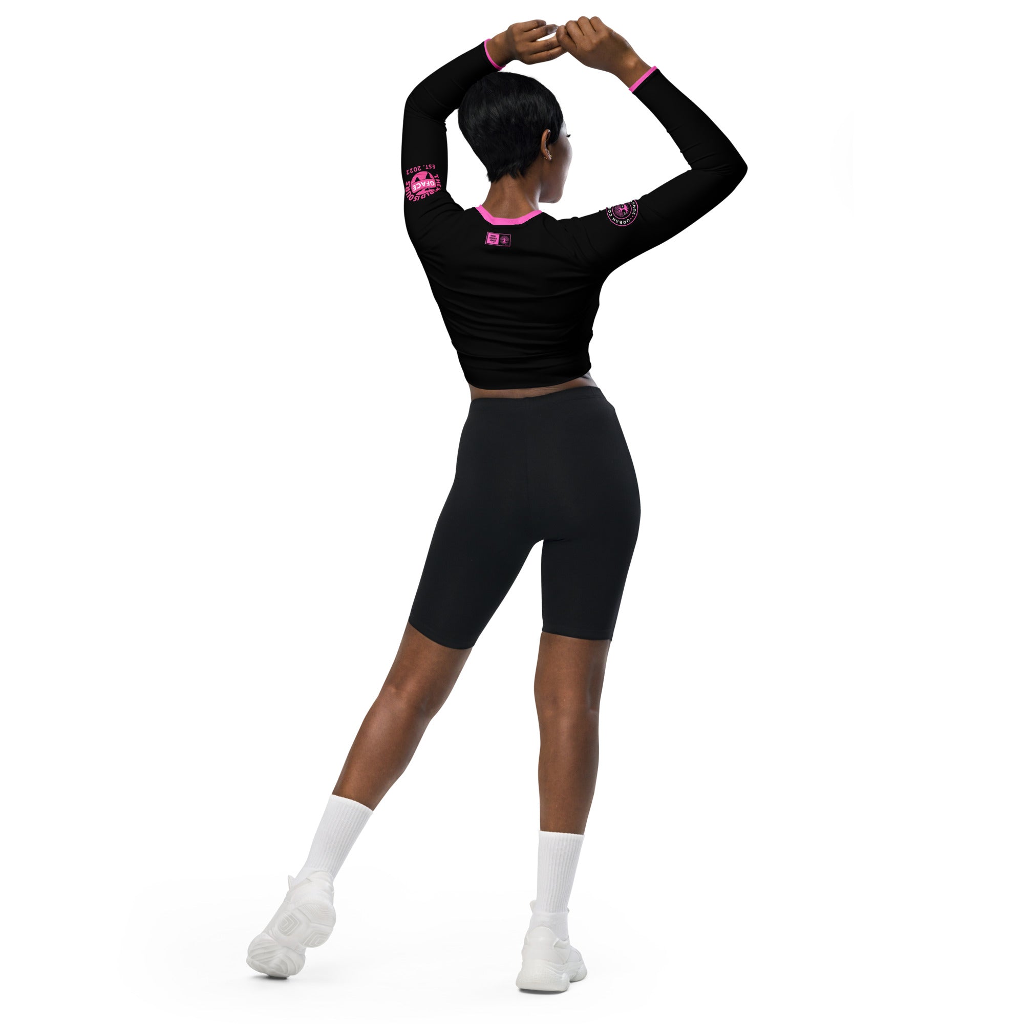 Recycled long-sleeve Gface Pink logo Urban Concrete Jungle crop top