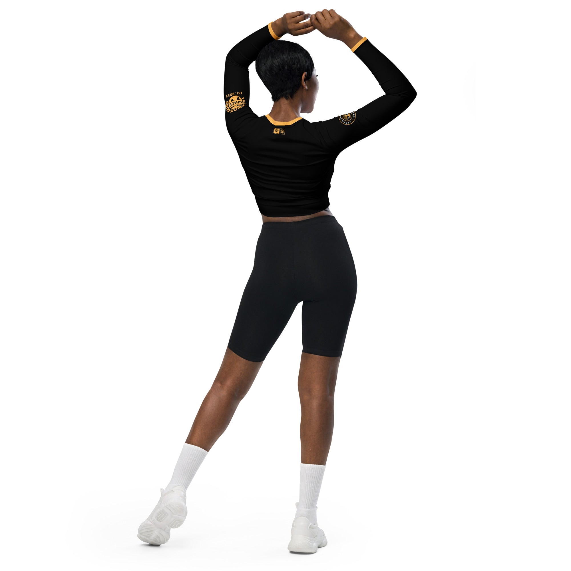 Recycled long-sleeve GFACE Gold logo Urban Concrete Jungle crop top