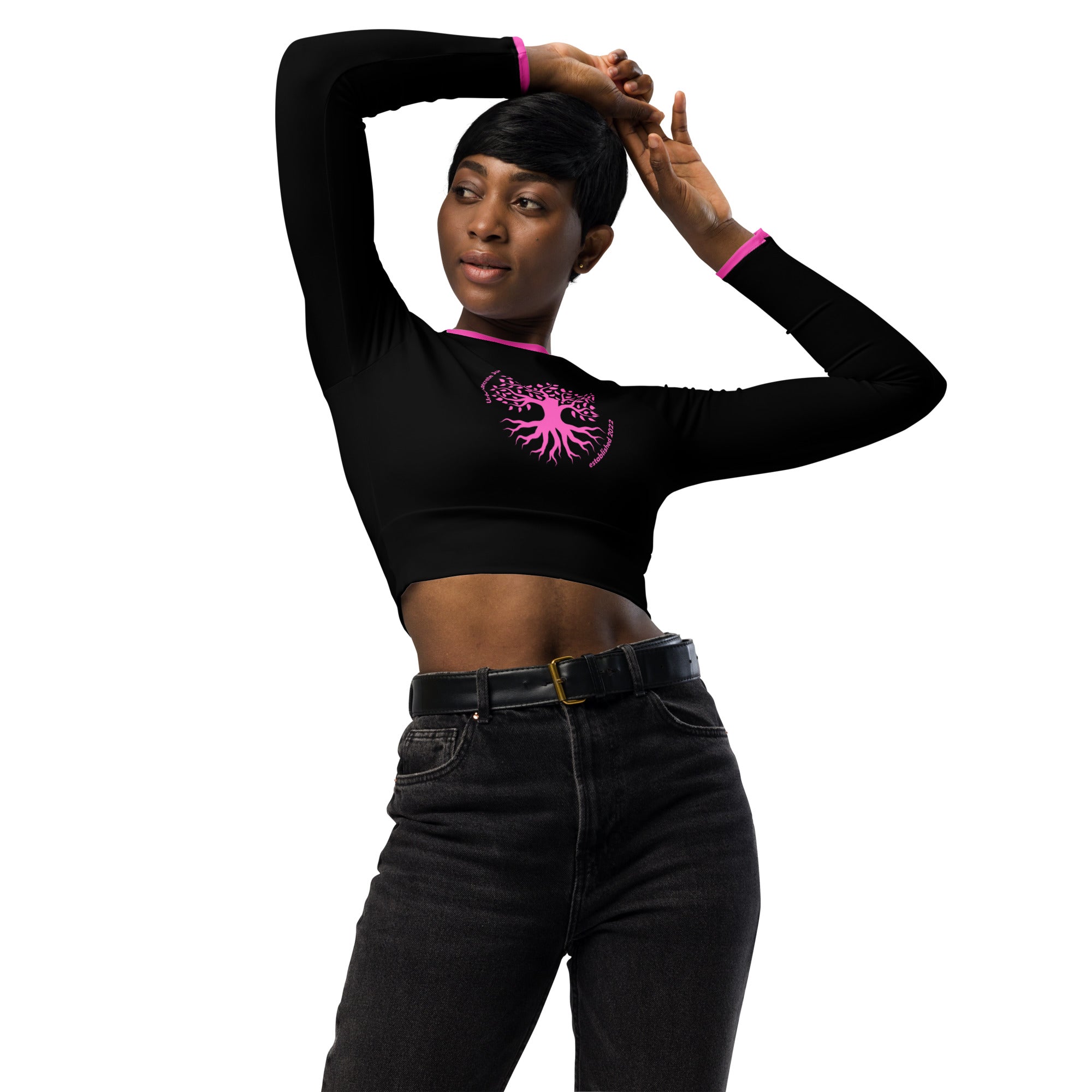 Recycled long-sleeve Gface Pink logo Urban Concrete Jungle crop top