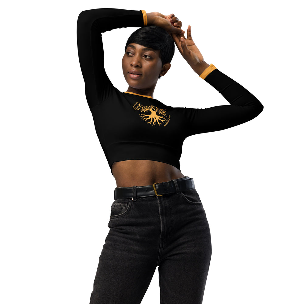 Recycled long-sleeve GFACE Gold logo Urban Concrete Jungle crop top