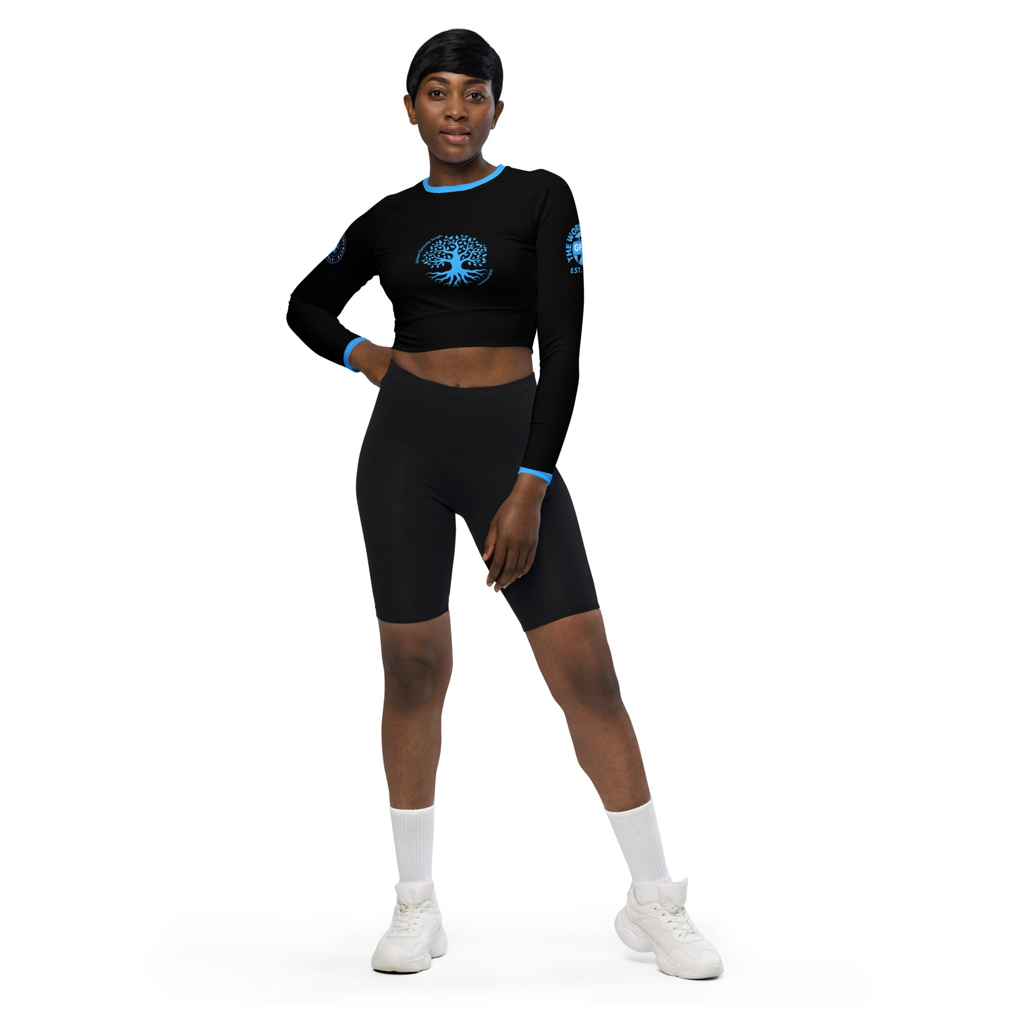 Recycled long-sleeve Gface Blue logo Urban Concrete Jungle crop top