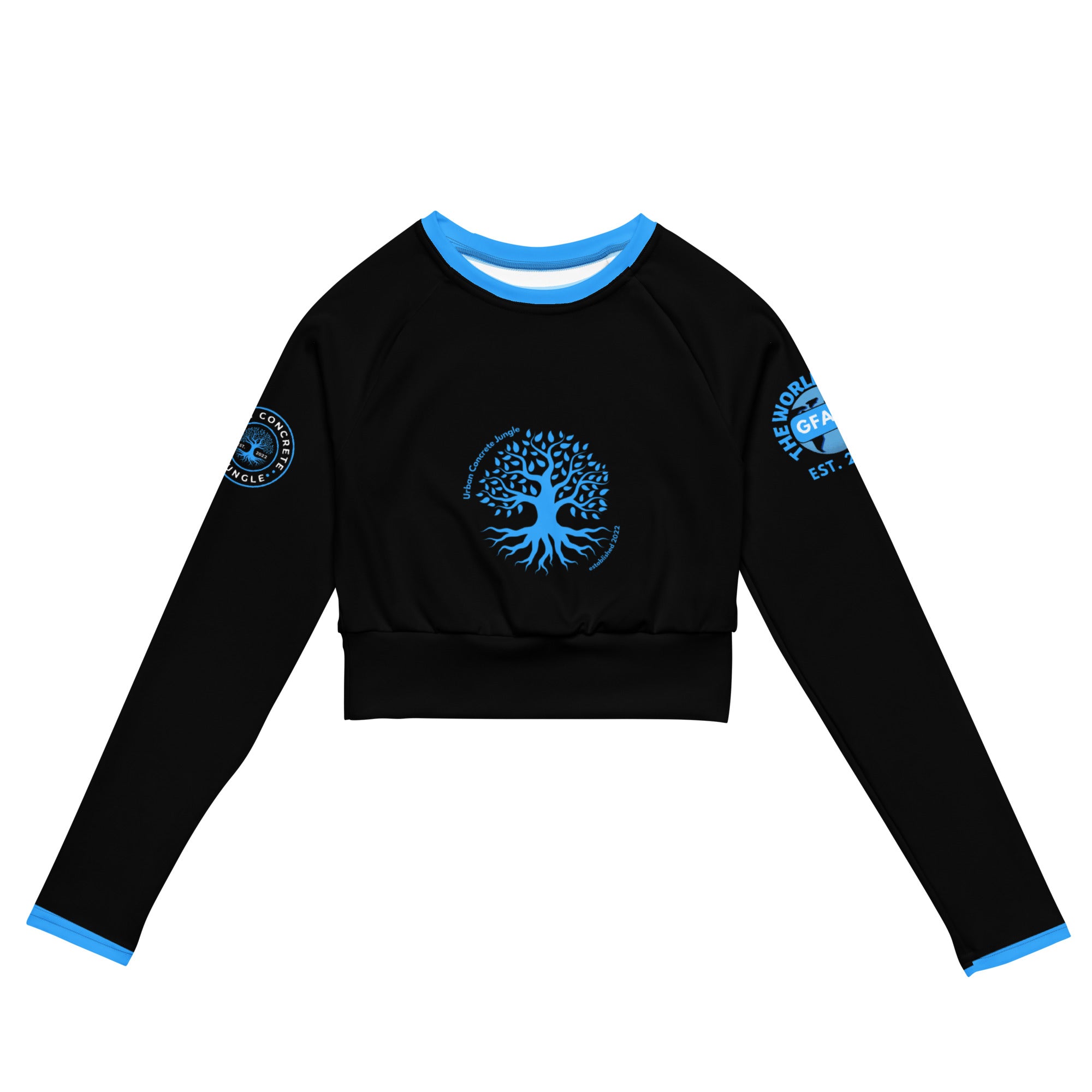 Recycled long-sleeve Gface Blue logo Urban Concrete Jungle crop top