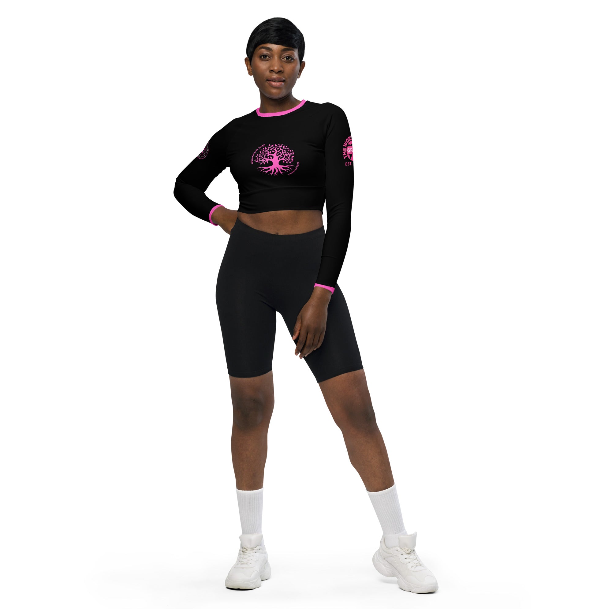 Recycled long-sleeve Gface Pink logo Urban Concrete Jungle crop top