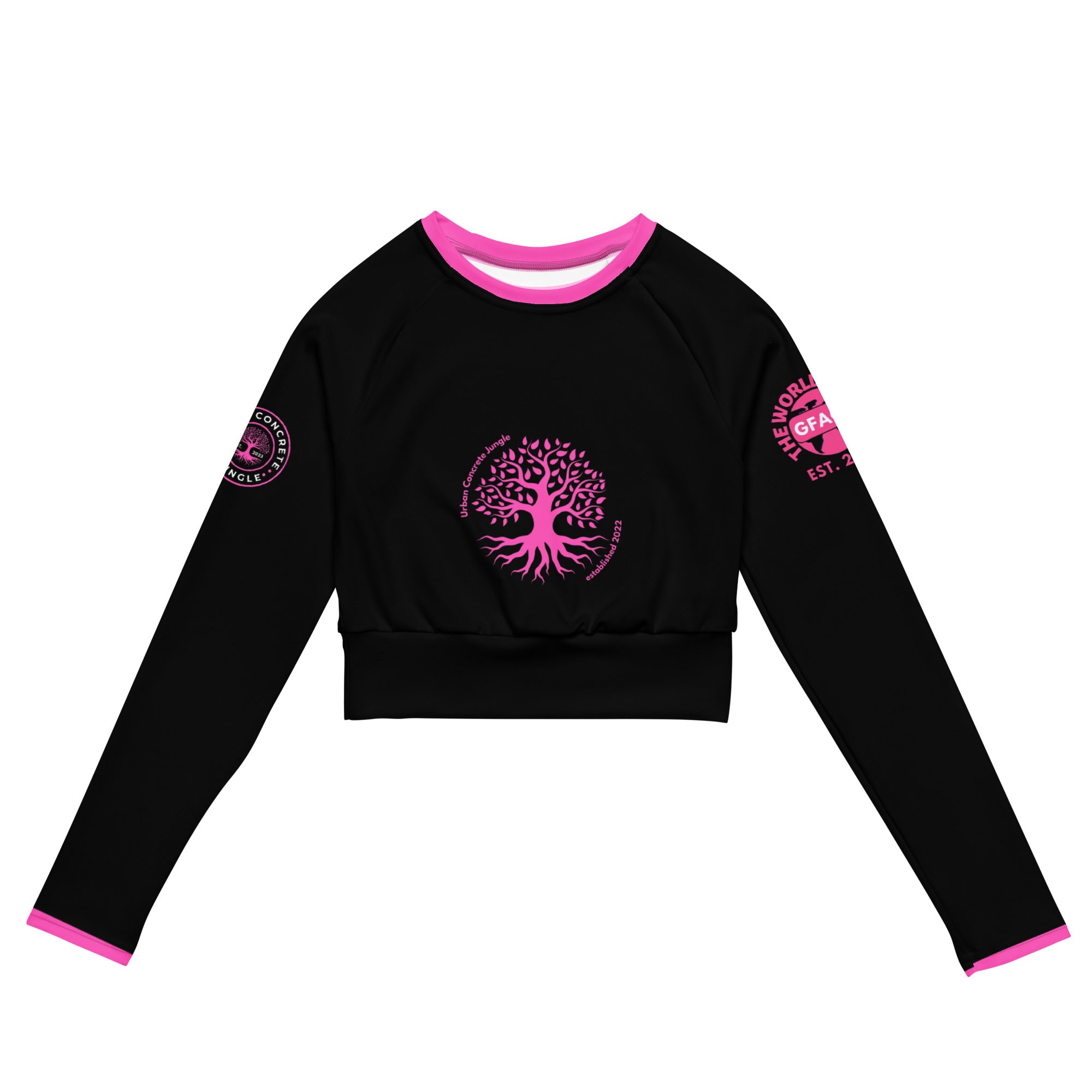 Recycled long-sleeve Gface Pink logo Urban Concrete Jungle crop top