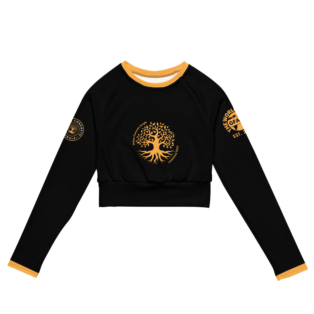 Recycled long-sleeve GFACE Gold logo Urban Concrete Jungle crop top