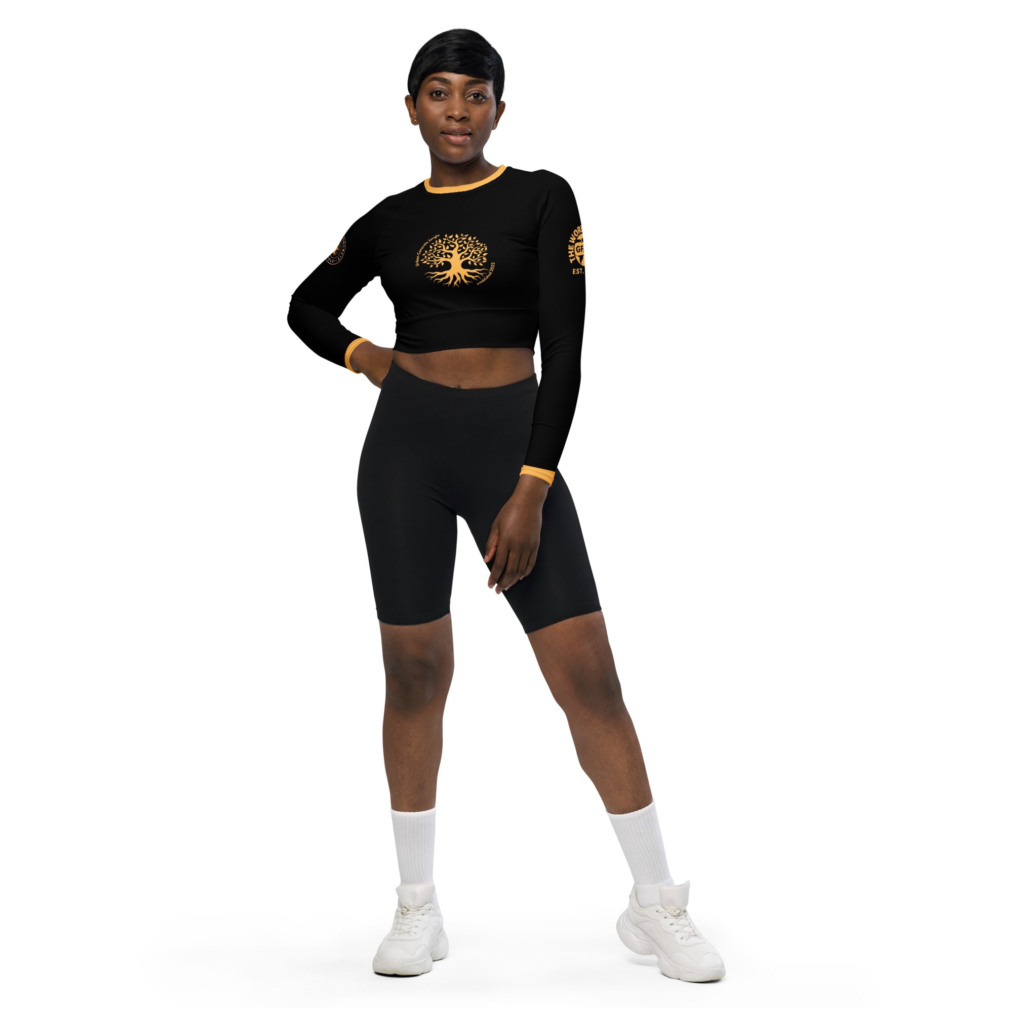 Recycled long-sleeve GFACE Gold logo Urban Concrete Jungle crop top