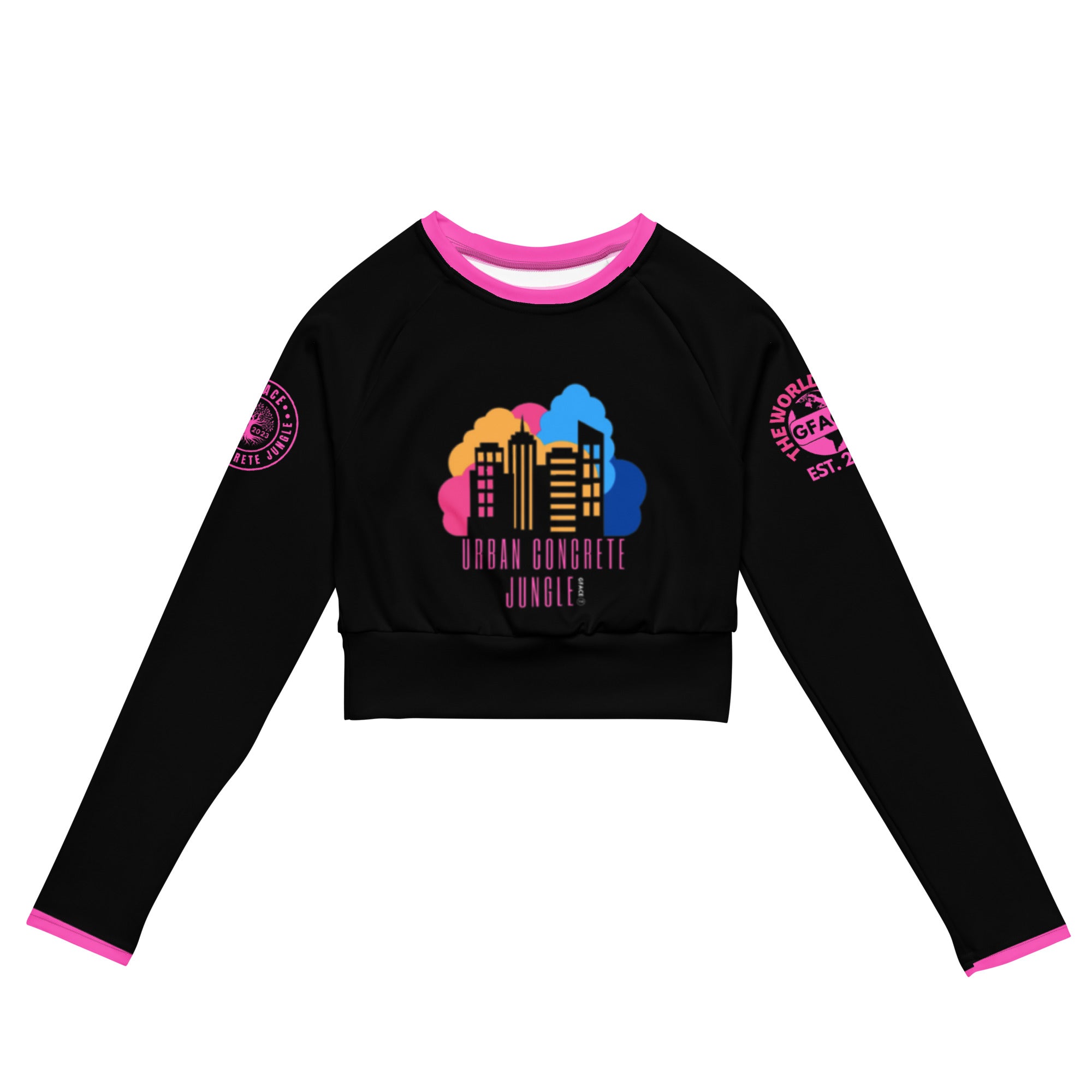 Recycled long-sleeve crop top Pink GFACE Urban Concrete Jungle