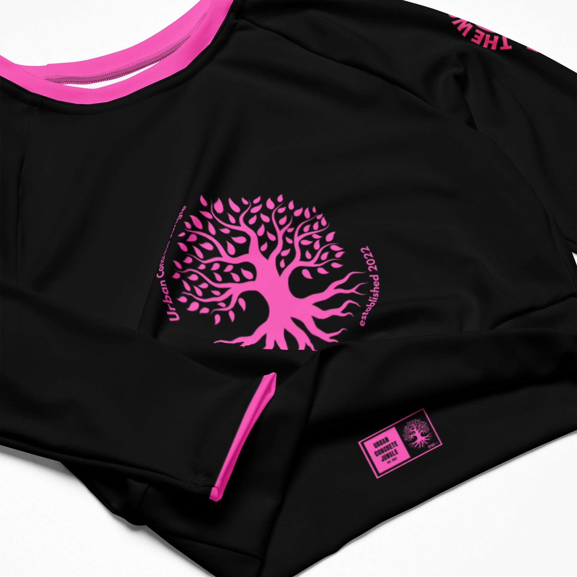 Recycled long-sleeve Gface Pink logo Urban Concrete Jungle crop top