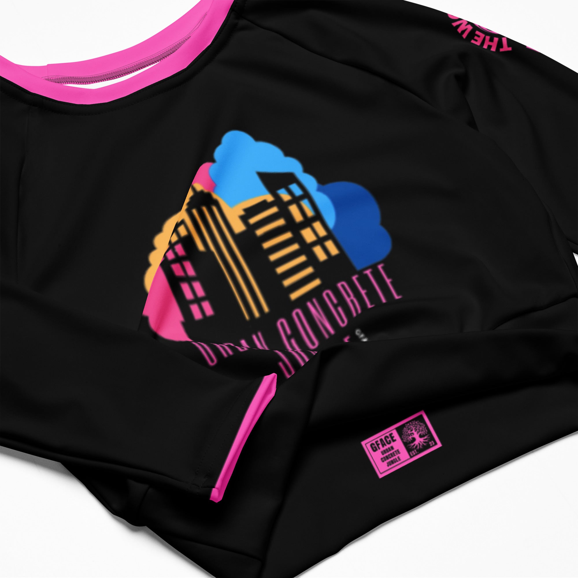 Recycled long-sleeve crop top Pink GFACE Urban Concrete Jungle